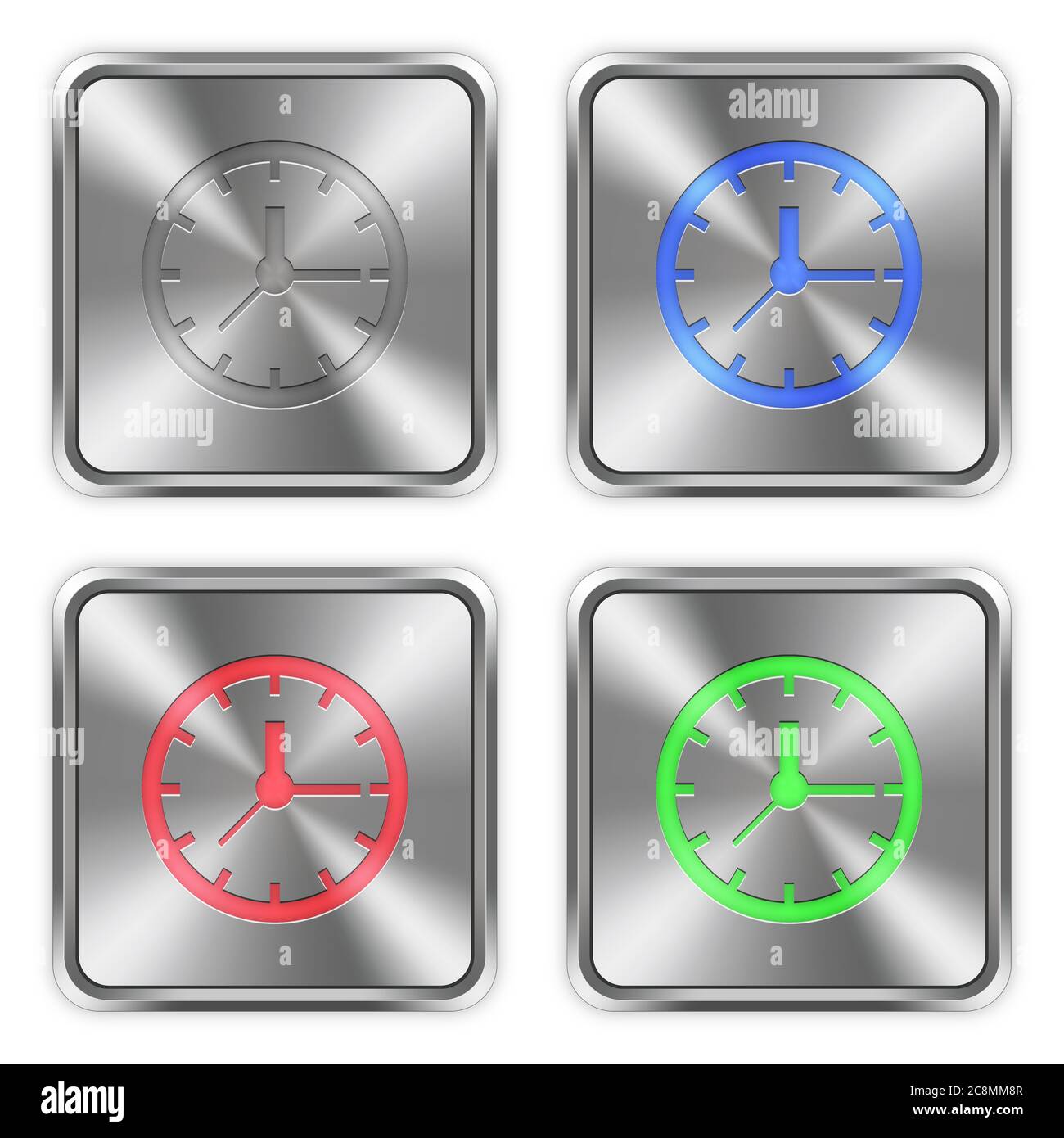 Color clock icons engraved in glossy steel push buttons. Well organized ...