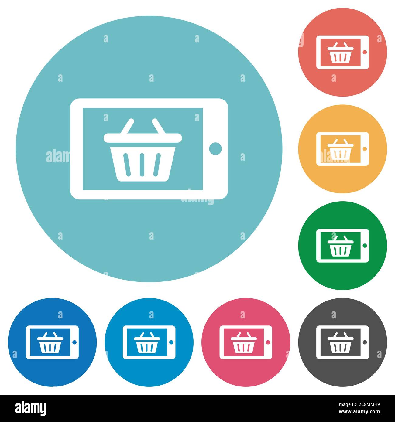 Flat mobile shopping icon set on round color background Stock Vector ...
