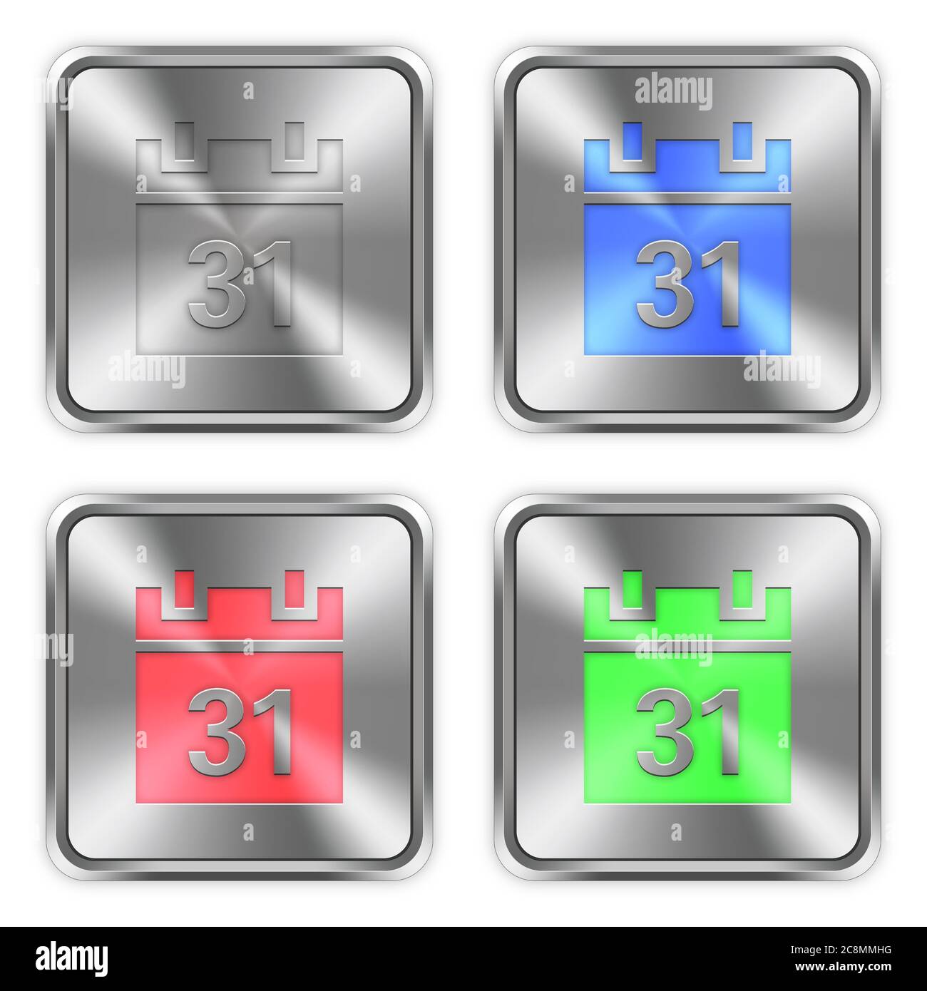 Color calendar icons engraved in glossy steel push buttons. Well ...