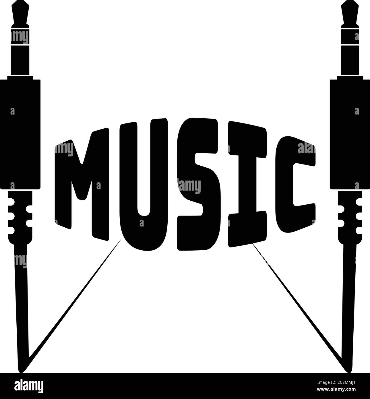 Music Text Logo 3.5 mm Jack Audio Plug Black Icon Vector Stock Vector