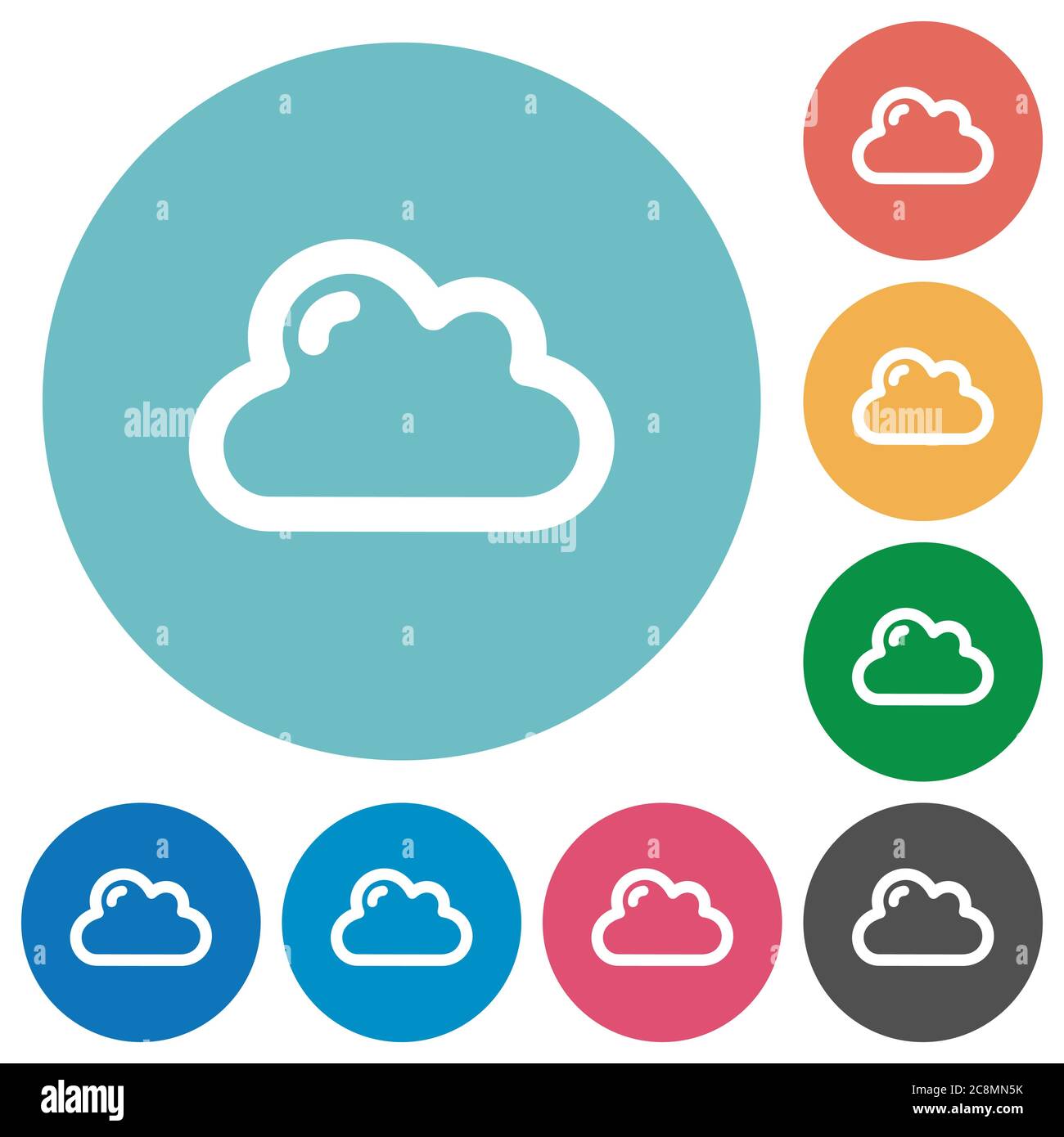 Flat cloud icon set on round color background. Stock Vector
