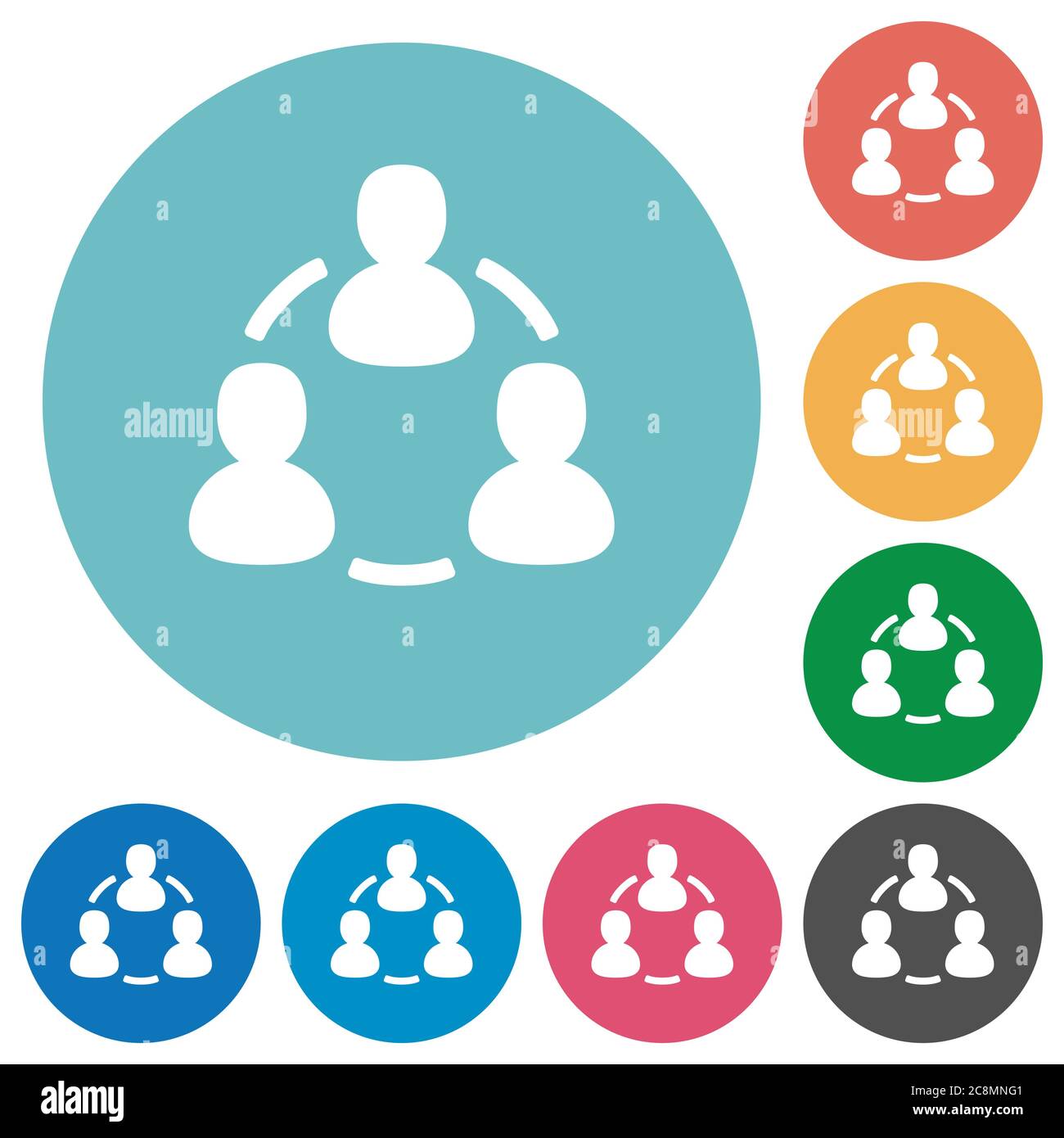 Flat online users icon set on round color background. Stock Vector