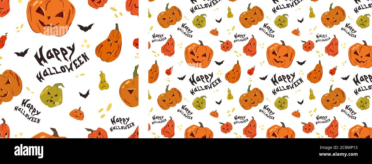Vector seamless pattern for Halloween. Pumpkins on the Halloween theme. Bright cartoon pattern for Halloween. Stock Vector