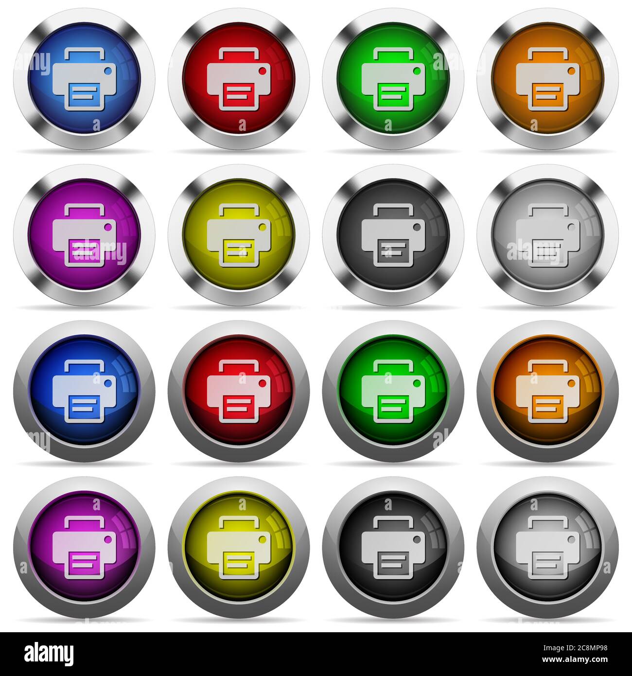 Set of printer glossy web buttons. Arranged layer structure. Stock Vector