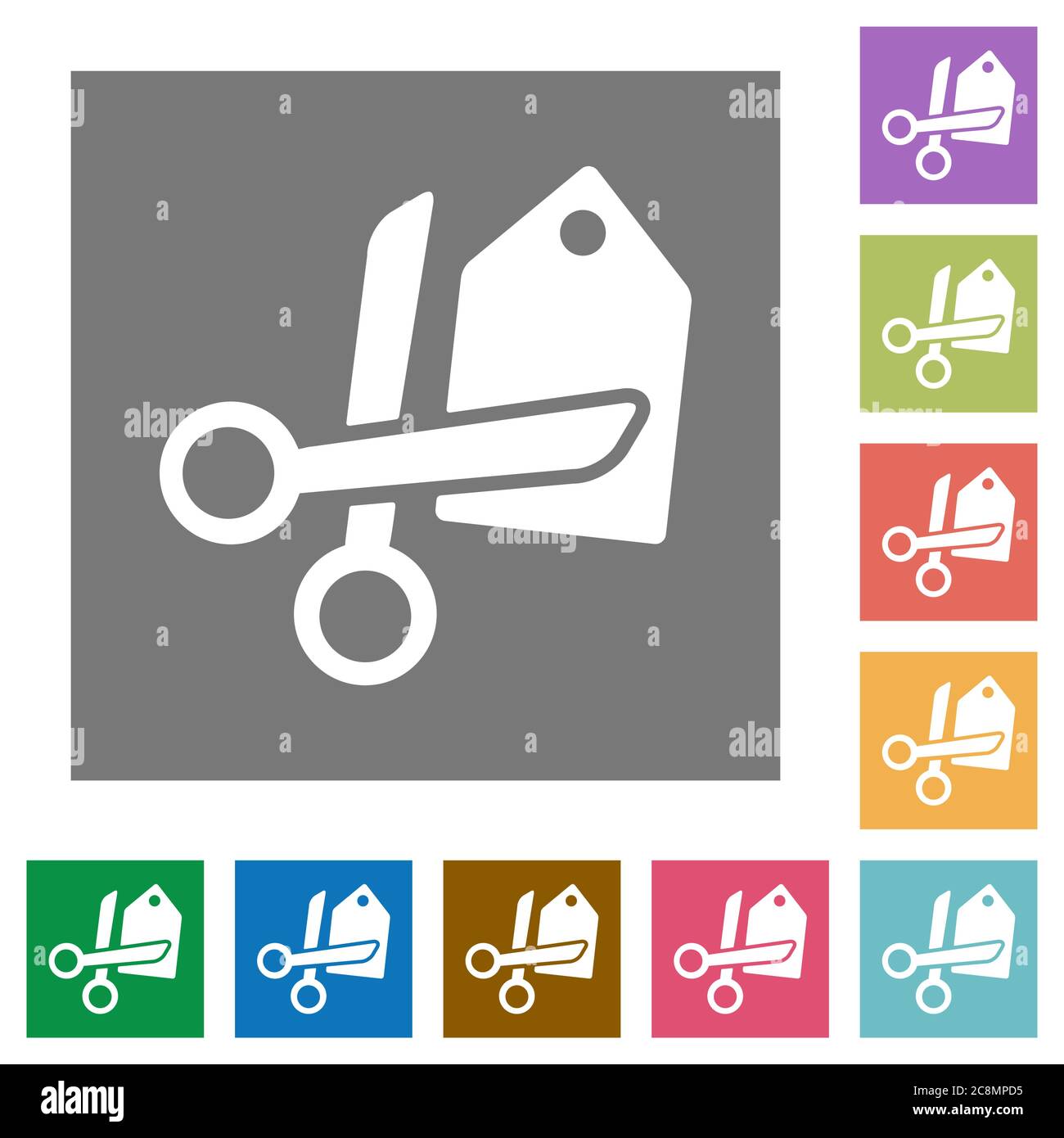Price cut flat icon set on color square background. Stock Vector
