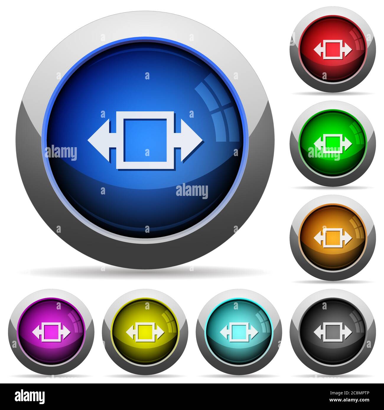 Set of round glossy Width tool buttons. Arranged layer structure. Stock Vector