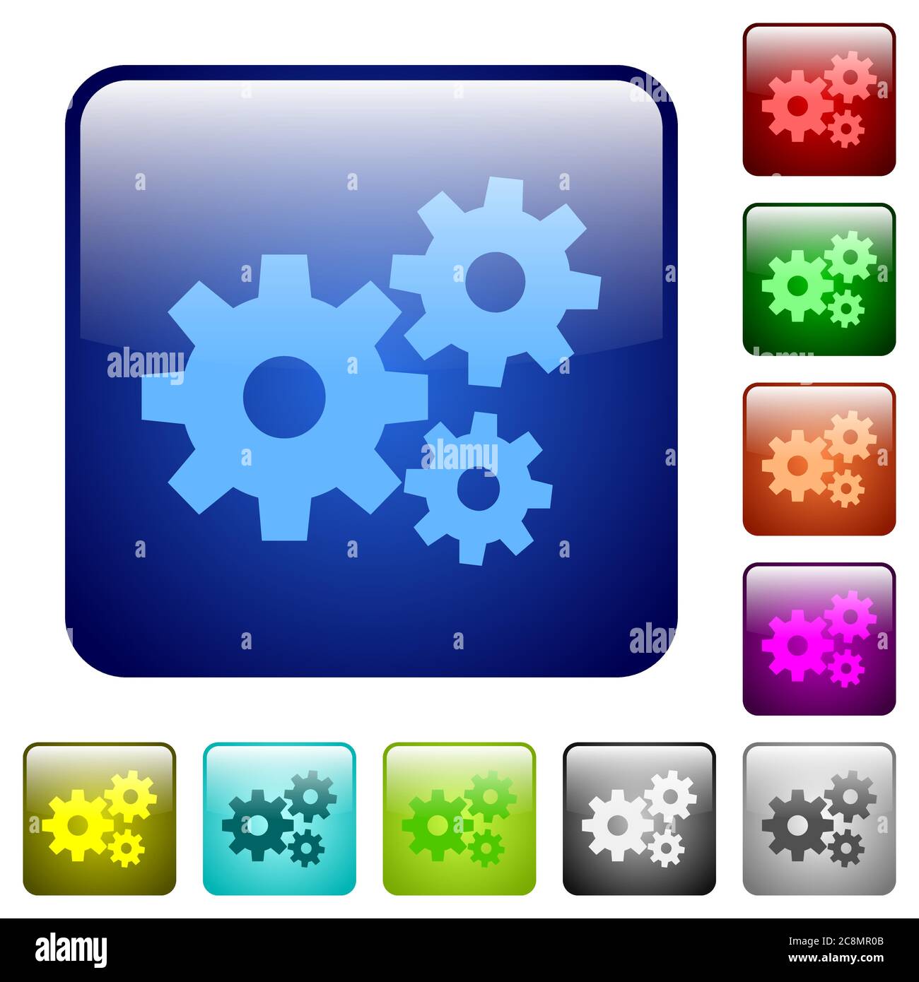 Set of gears color glass rounded square buttons Stock Vector Image ...