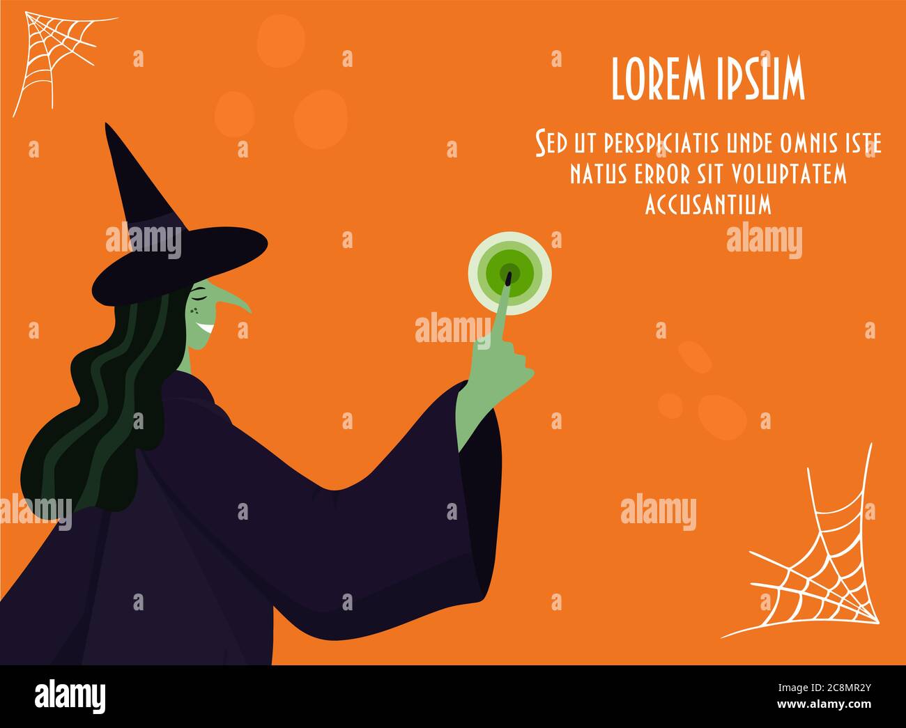 Silhouette of a witch who is cooking a potion in a cauldron. Vector illustration in cartoon style. Stock Vector