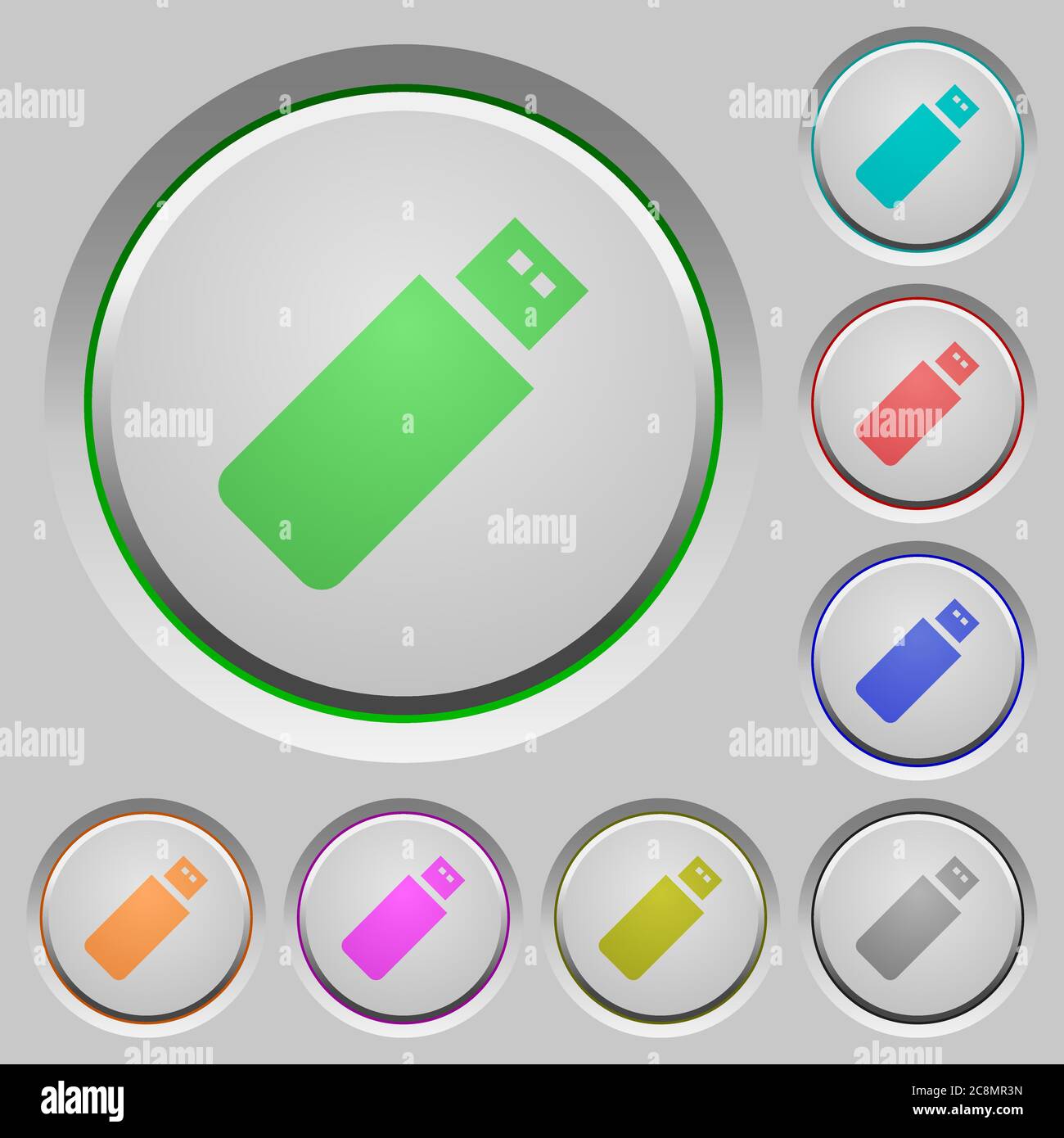 Set of color pendrive sunk push buttons. Stock Vector