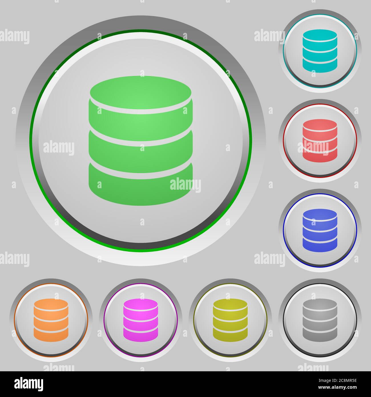 Set of color Database sunk push buttons. Stock Vector