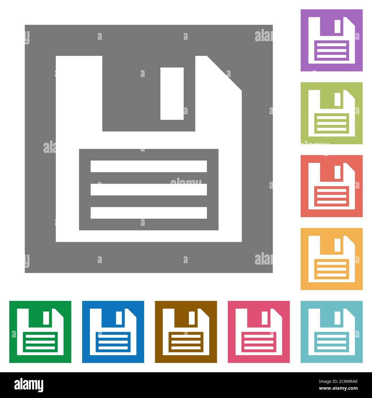 Save flat icon set on color square background. Stock Vector
