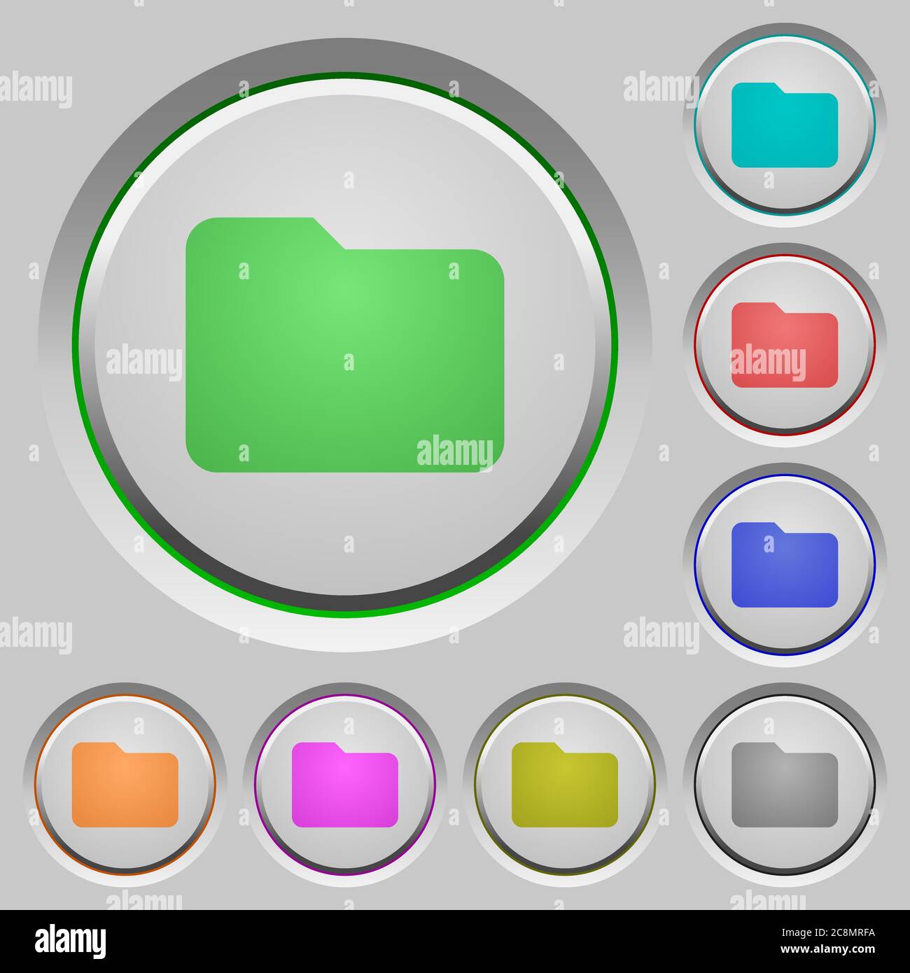 Set of color folder sunk push buttons. Stock Vector