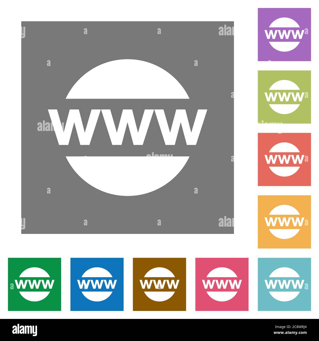 Domain flat icon set on color square background. Stock Vector