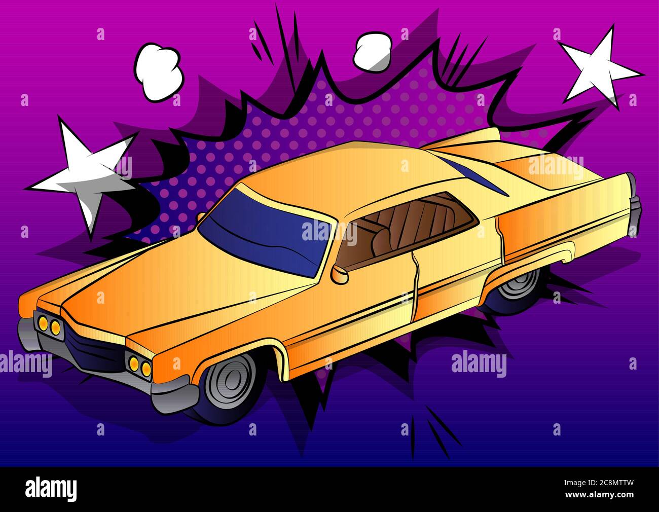 Comic book style, cartoon vector illustration of a cool American retro Car. Stock Vector