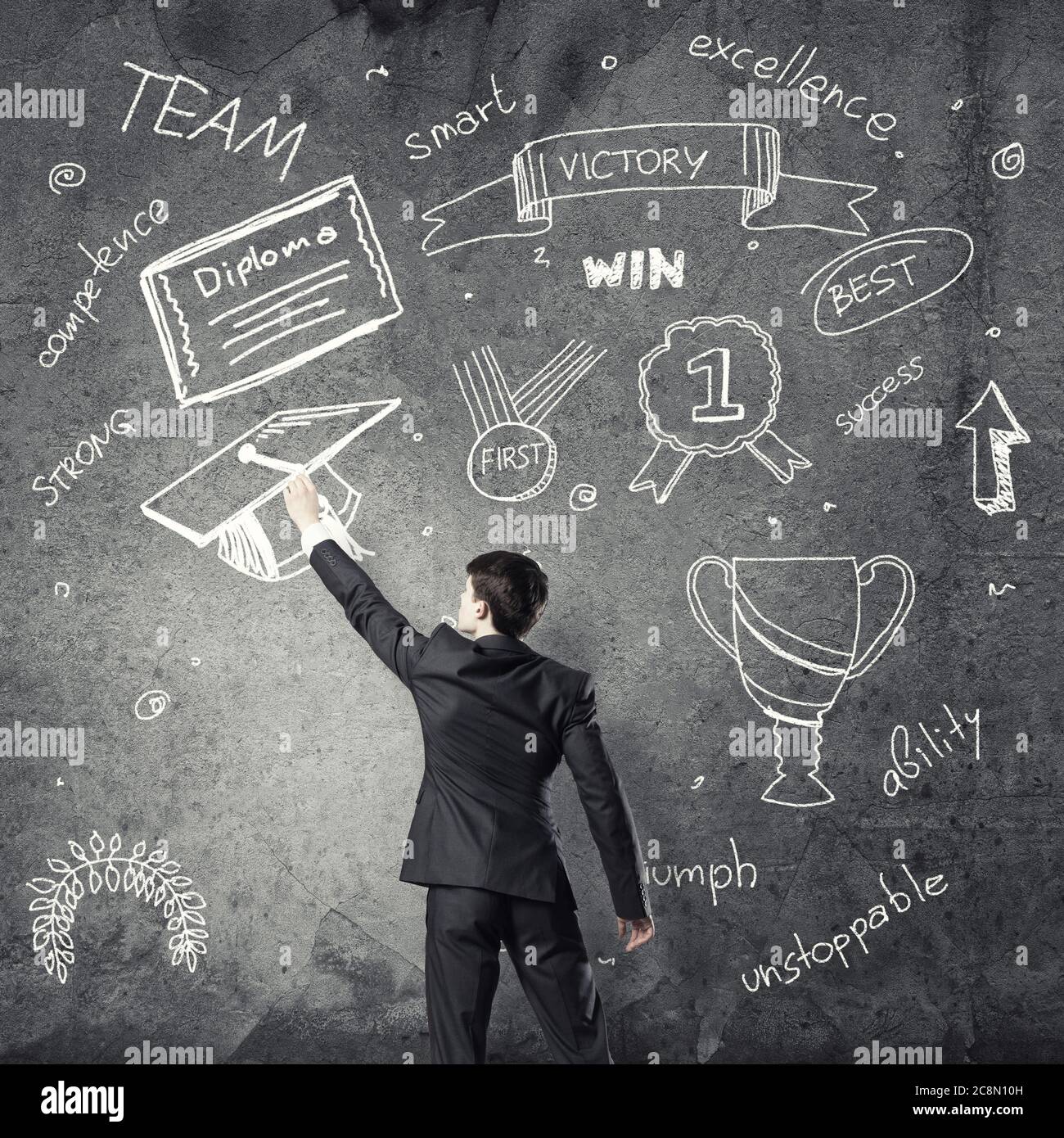 Man draw on chalkboard Stock Photo Alamy