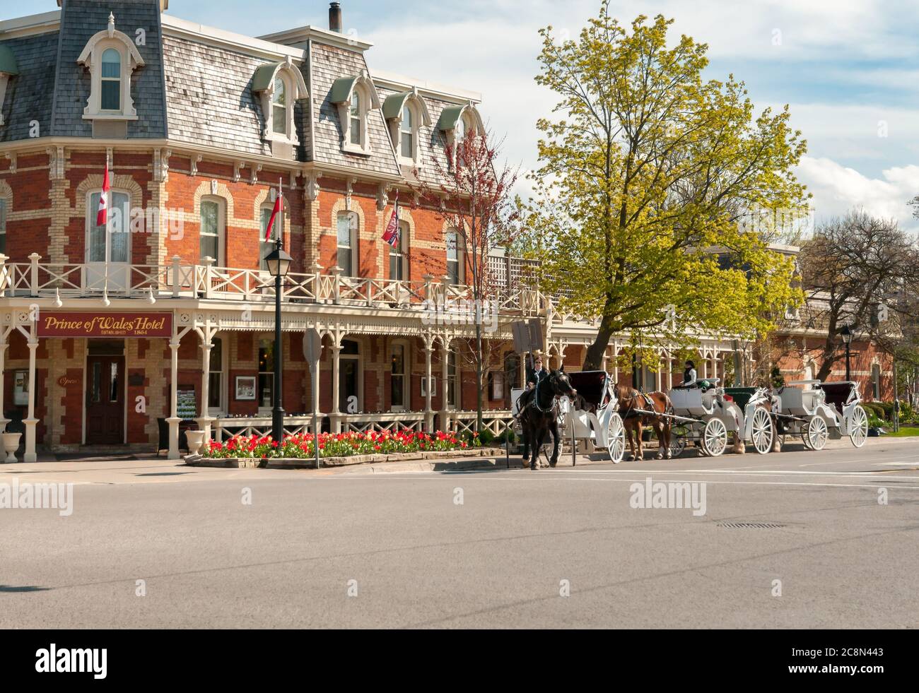 Niagara-on-the-Lake, Canada - April 25, 2012: View of the historic Prince of Wales Hotel in the center of Niagara-on-the-Lake, Canada Stock Photo