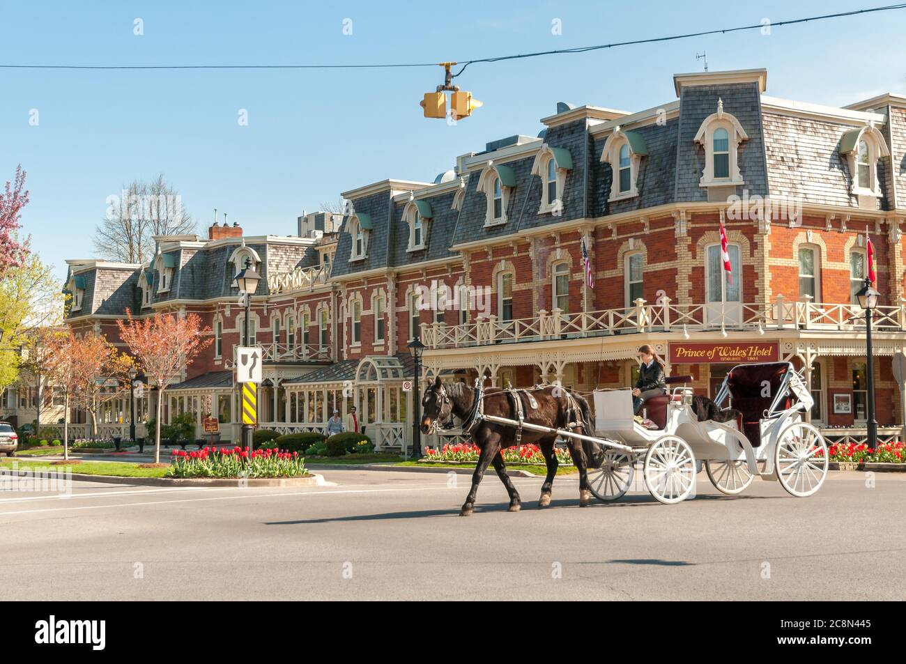 Niagara-on-the-Lake, Canada - April 25, 2012: View of the historic Prince of Wales Hotel in the center of Niagara-on-the-Lake, Canada Stock Photo