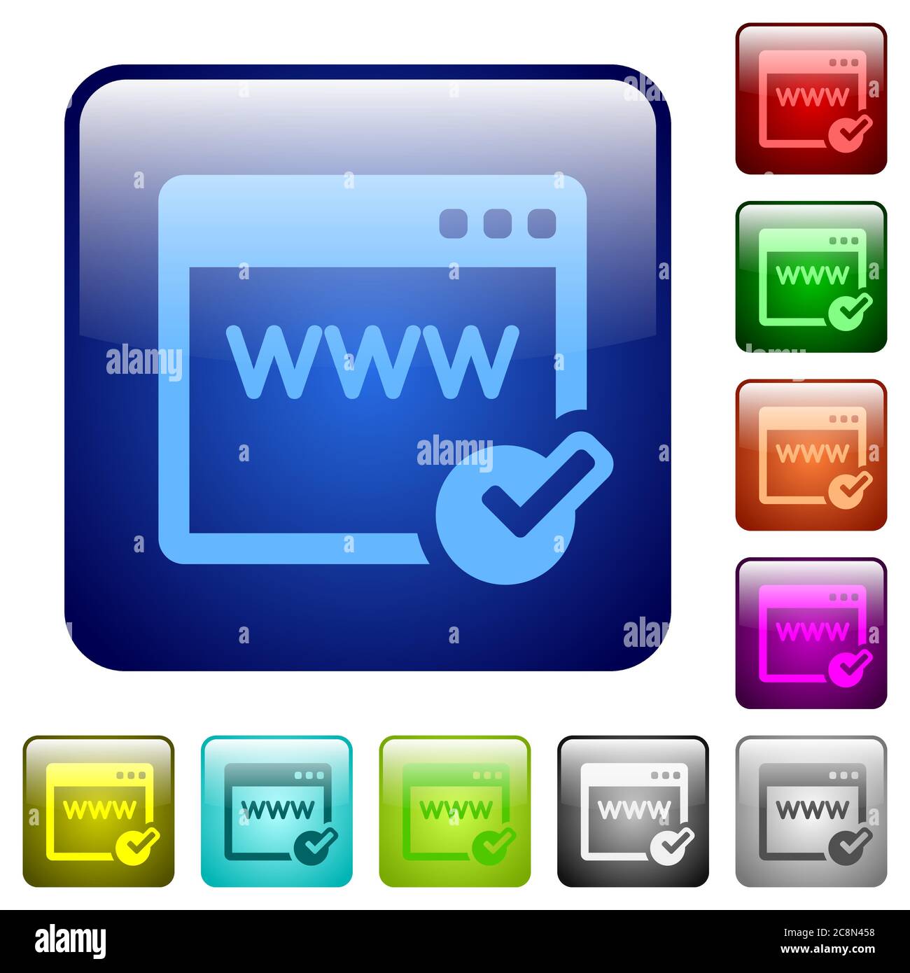 Set of domain registration color glass rounded square buttons Stock ...