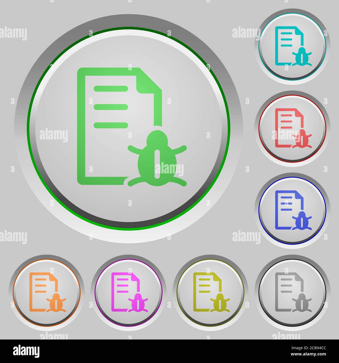 Set of color Bug report sunk push buttons. Stock Vector