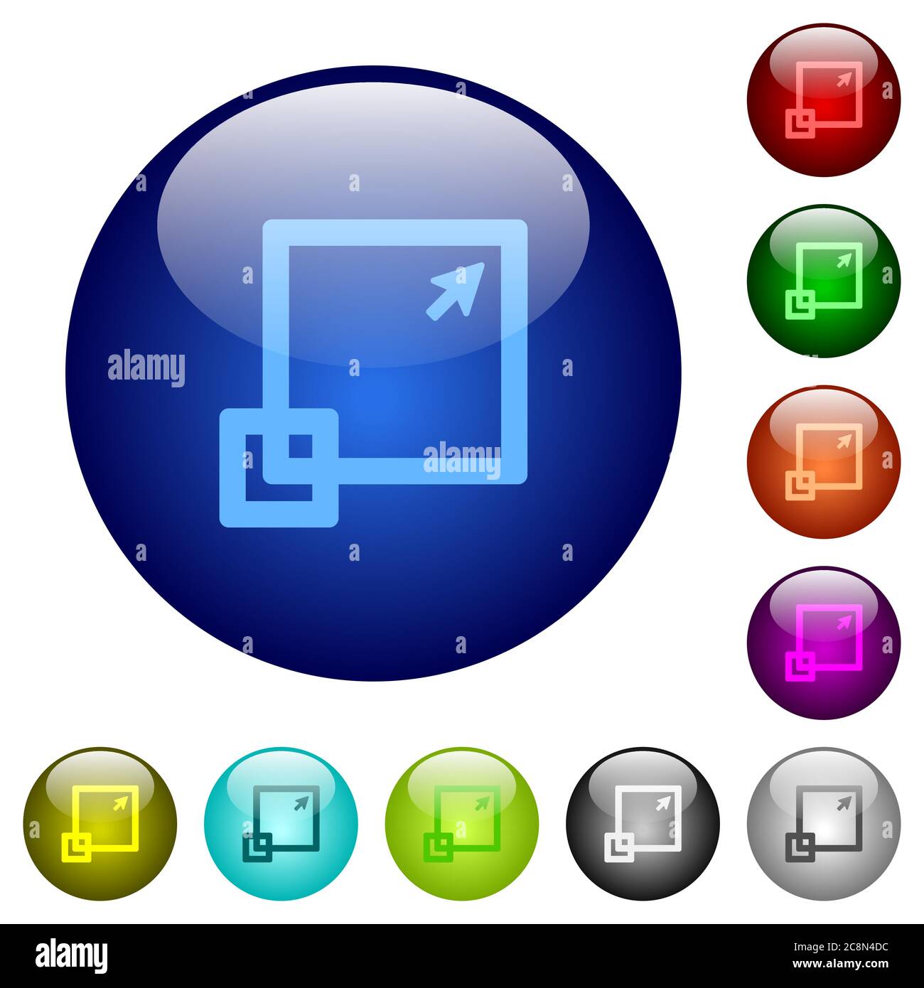 Set of color maximize element glass web buttons. Stock Vector