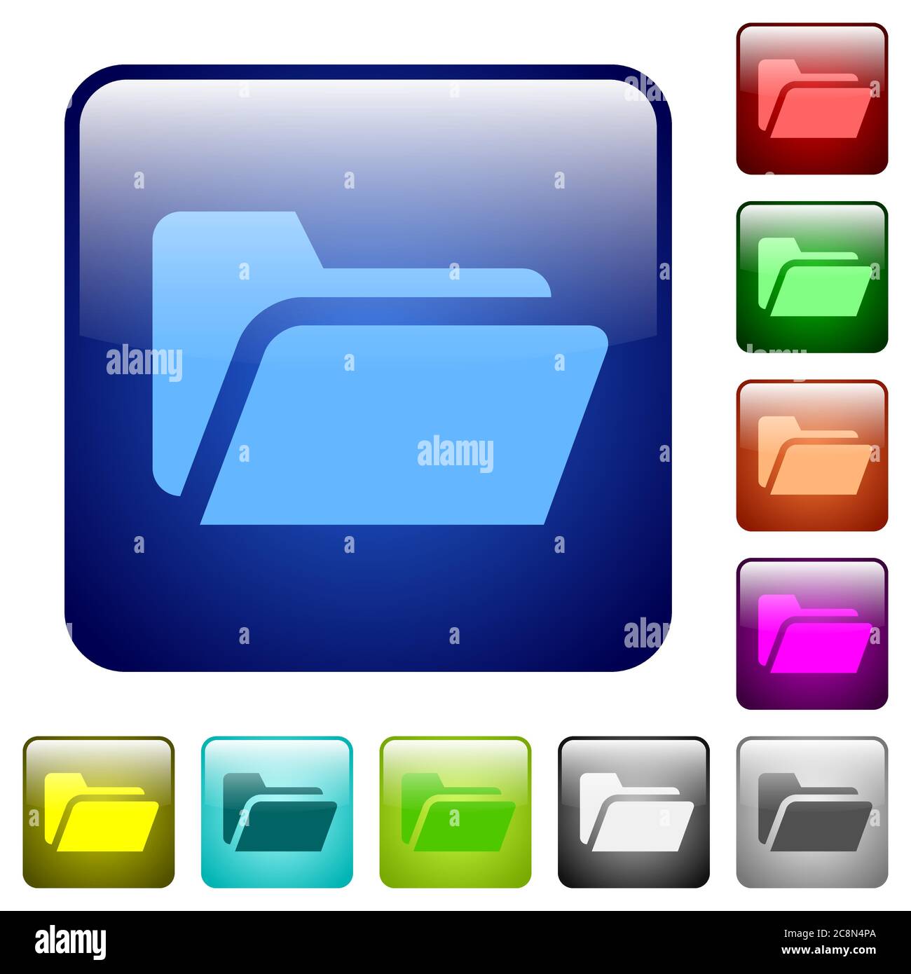Set of folder open color glass rounded square buttons Stock Vector ...