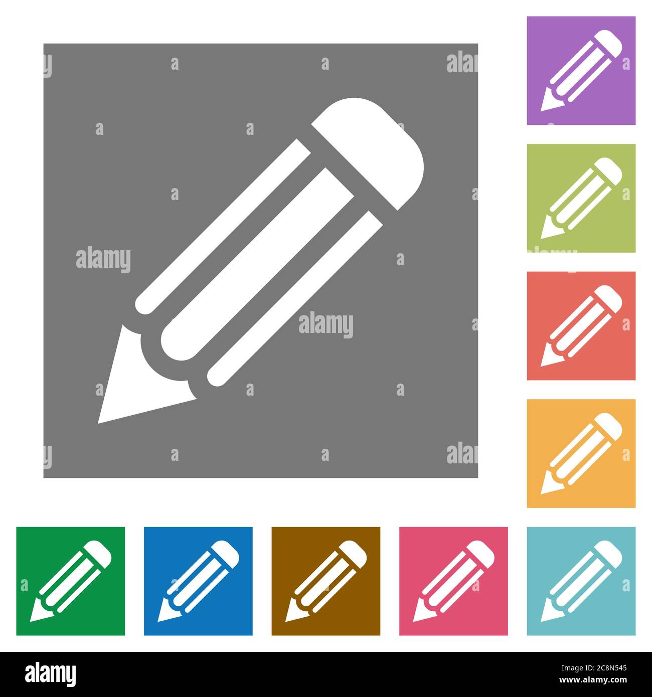 Pencil flat icon set on color square background. Stock Vector