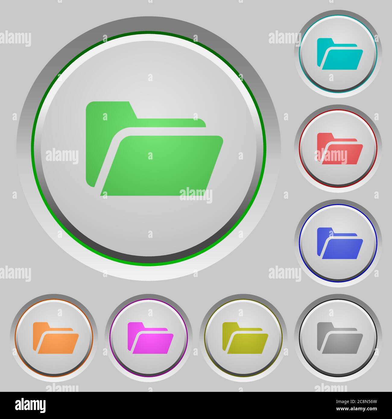Set of color Folder open sunk push buttons. Stock Vector