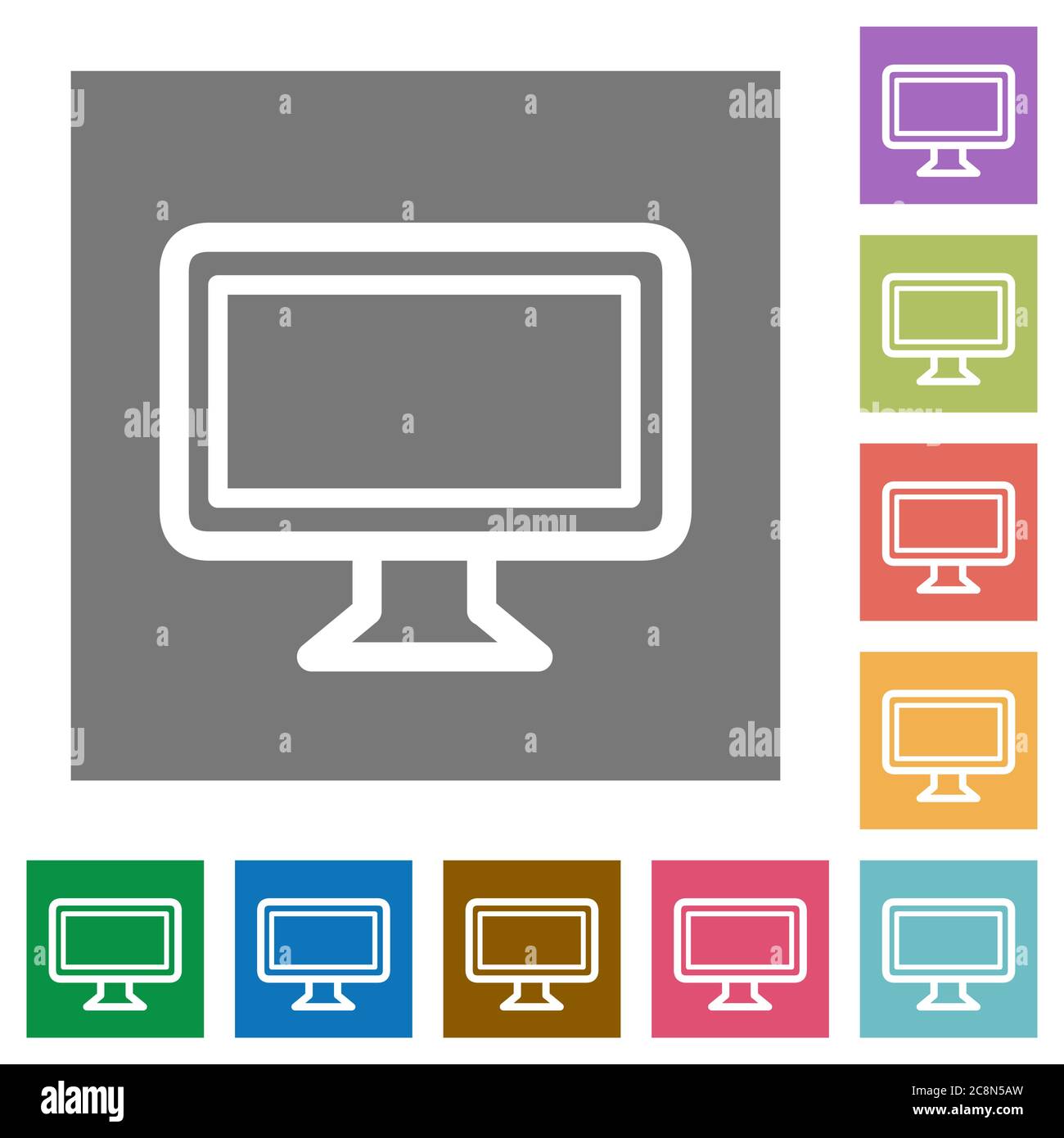 Monitor flat icon set on color square background Stock Vector Image ...