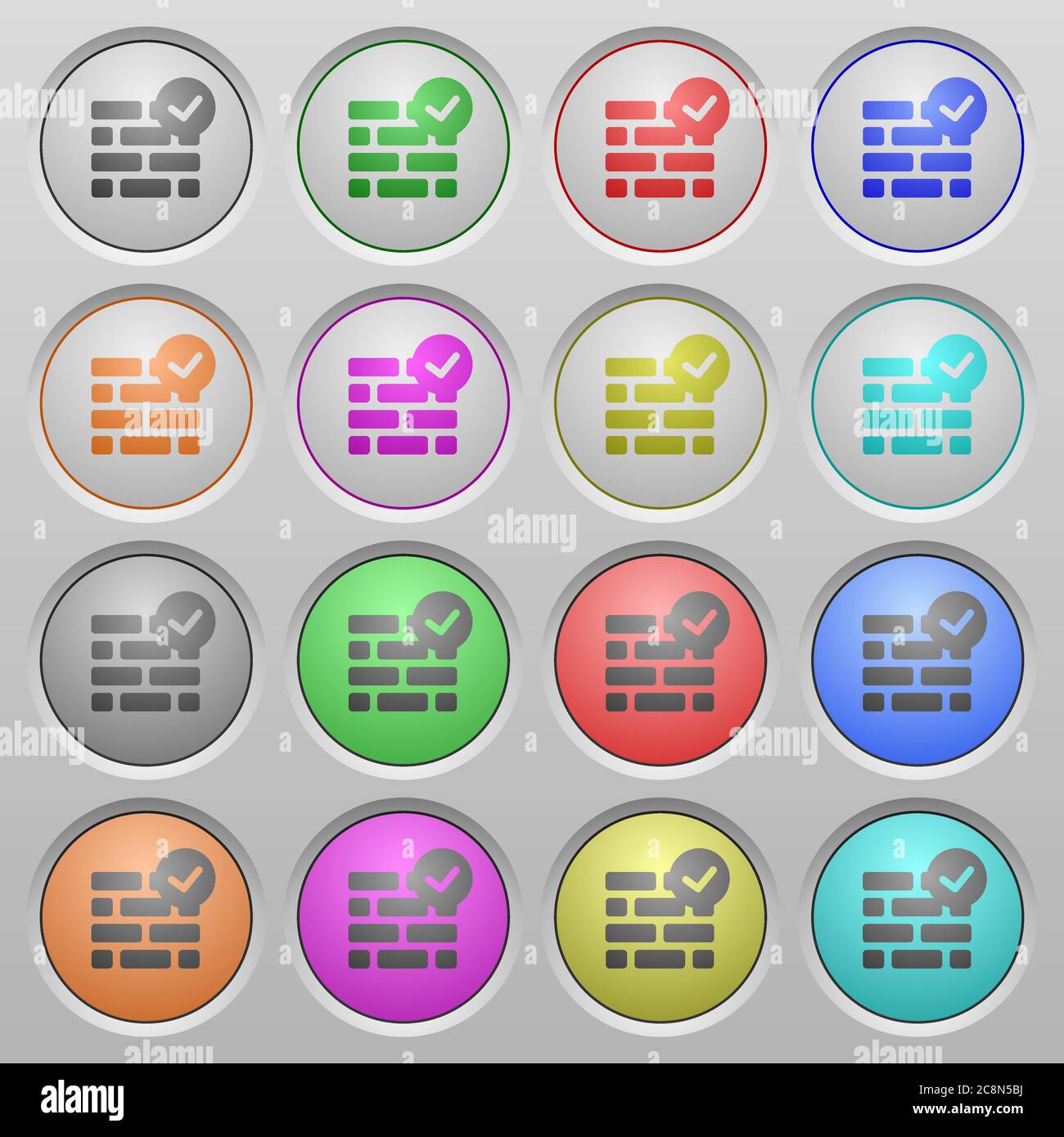 Set of Firewall active plastic sunk spherical buttons. Stock Vector