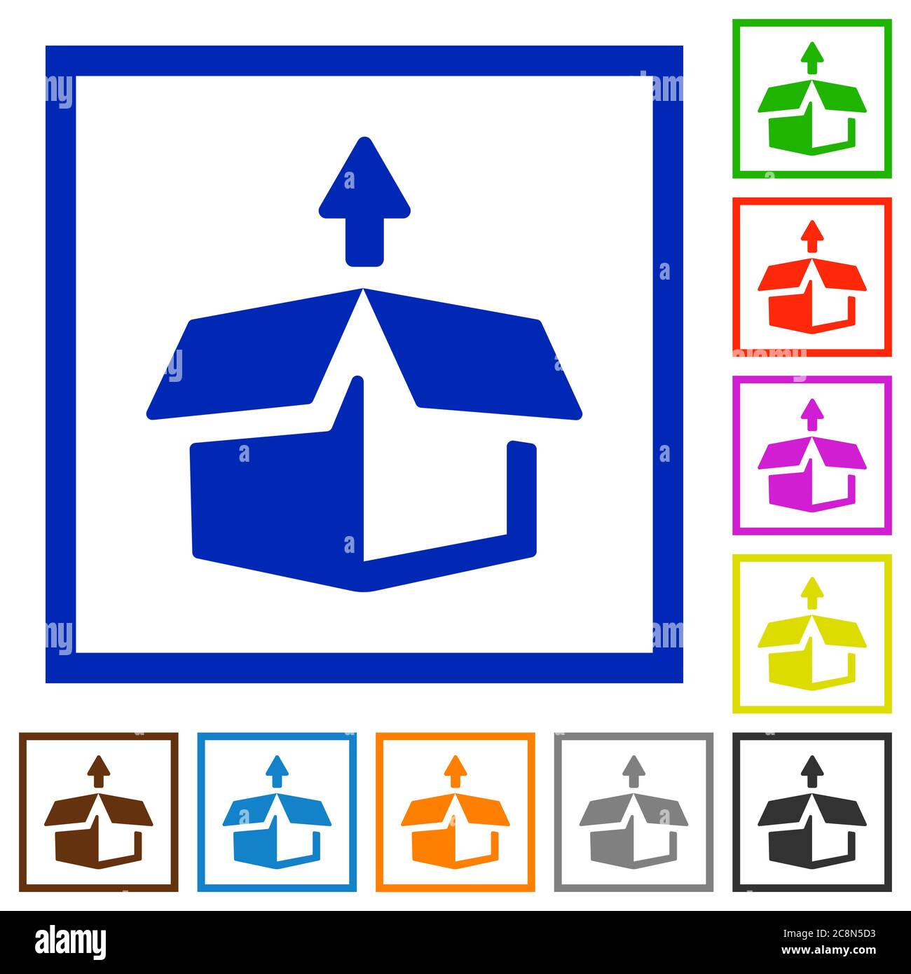 Set of color square framed unpack flat icons on white background Stock ...