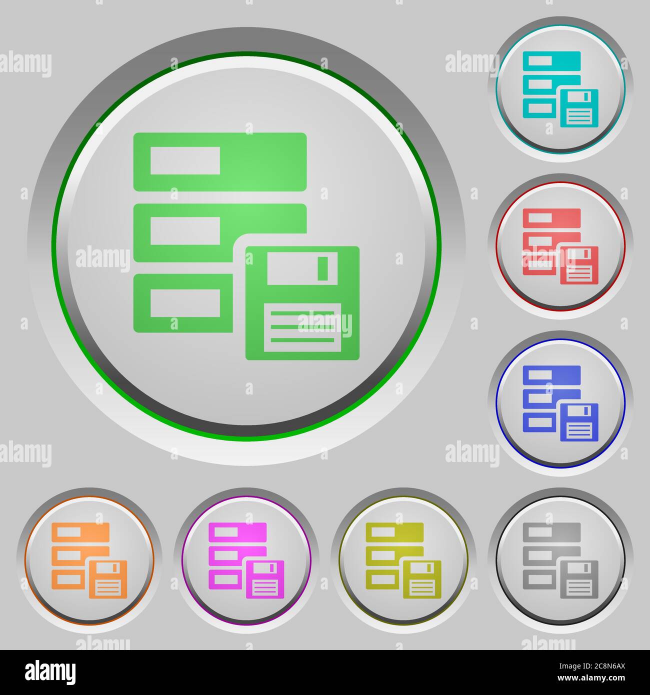 Set of color backup sunk push buttons. Stock Vector