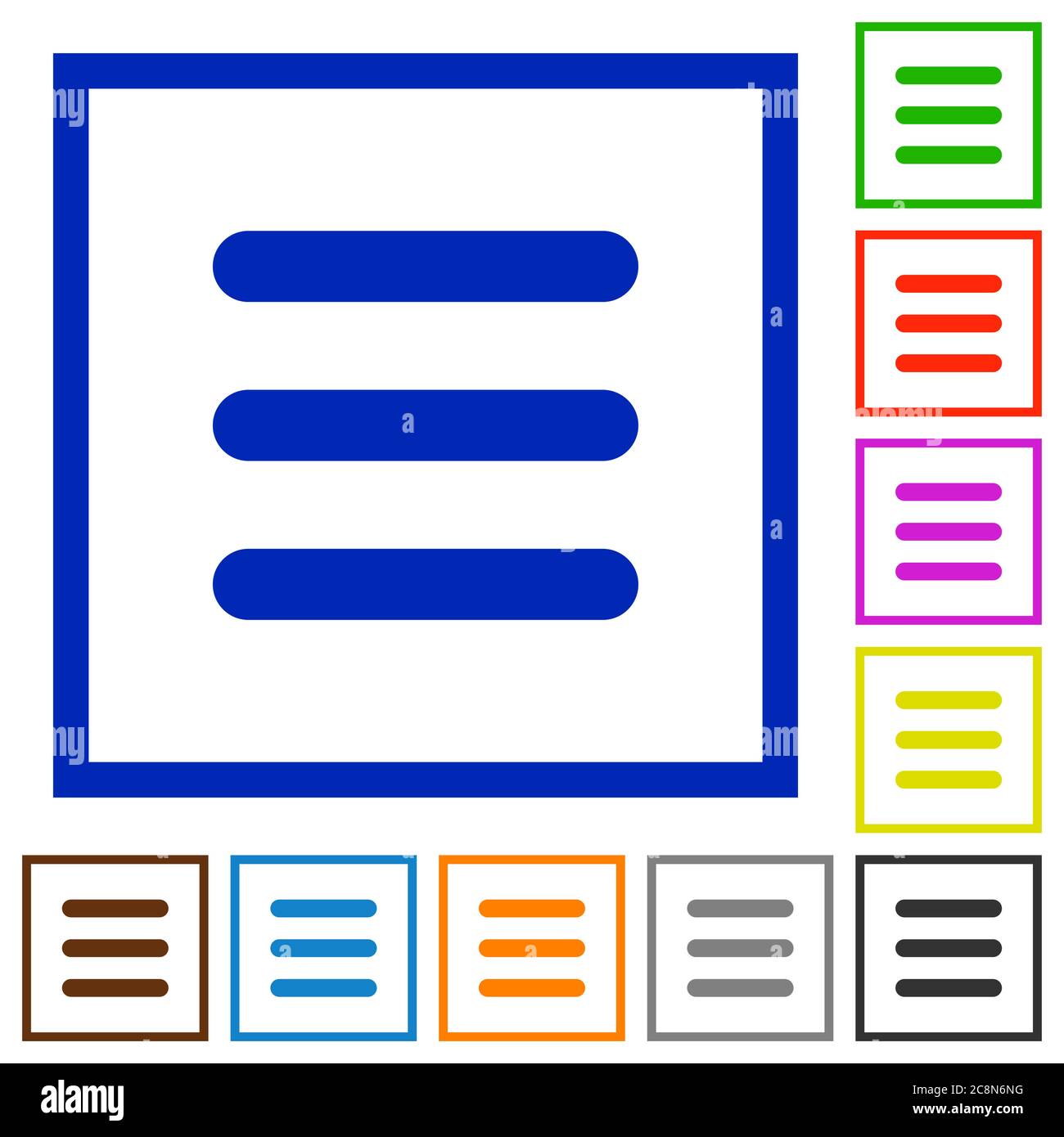 Set of color square framed menu flat icons on white background Stock ...