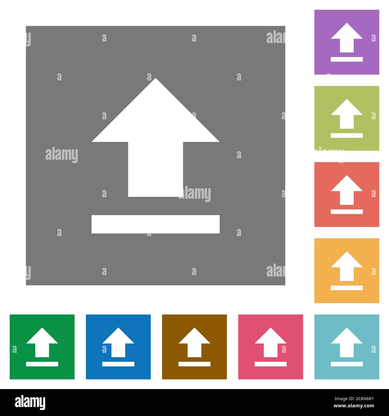 Upload flat icon set on color square background. Stock Vector