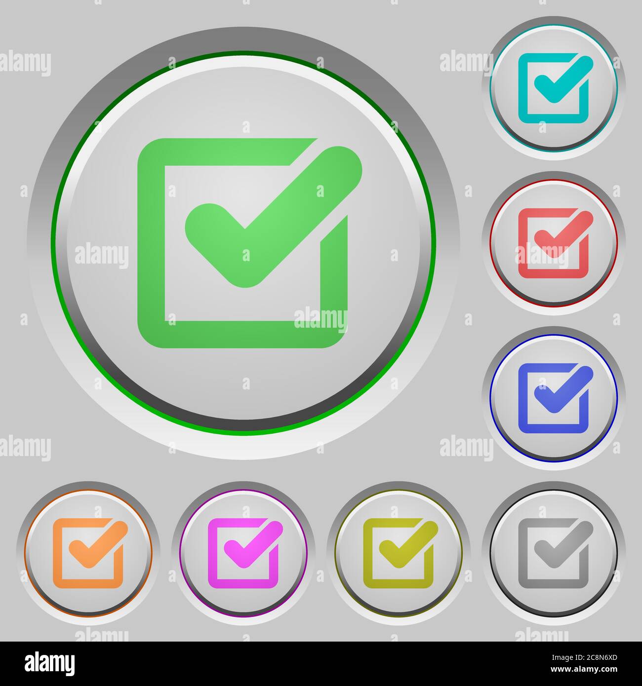 Set of color Checkbox sunk push buttons. Stock Vector