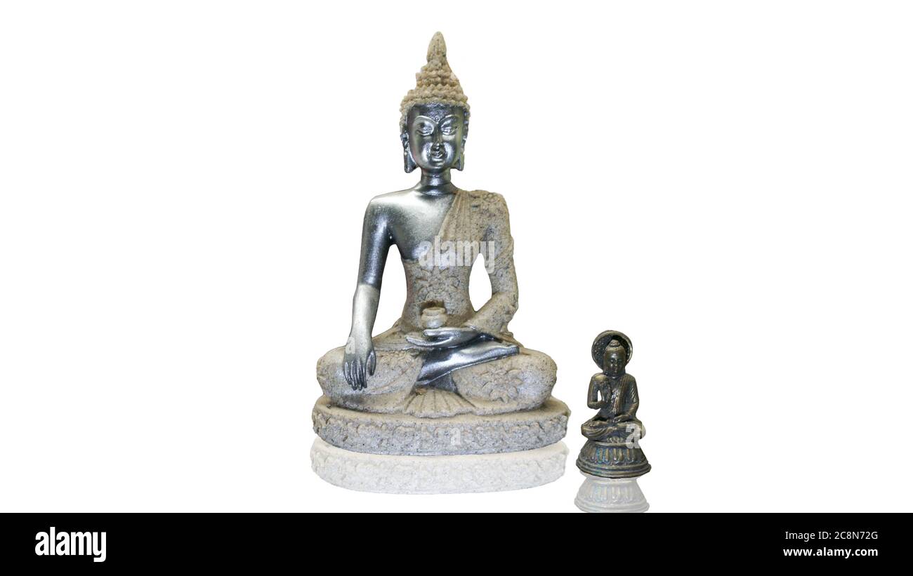 White Marble Antique Tibetan Buddha Sculpture Ornament Nature Stone Carving Jade Statue Sculpture Religion sculpture Bodhisattva. White background. Stock Photo