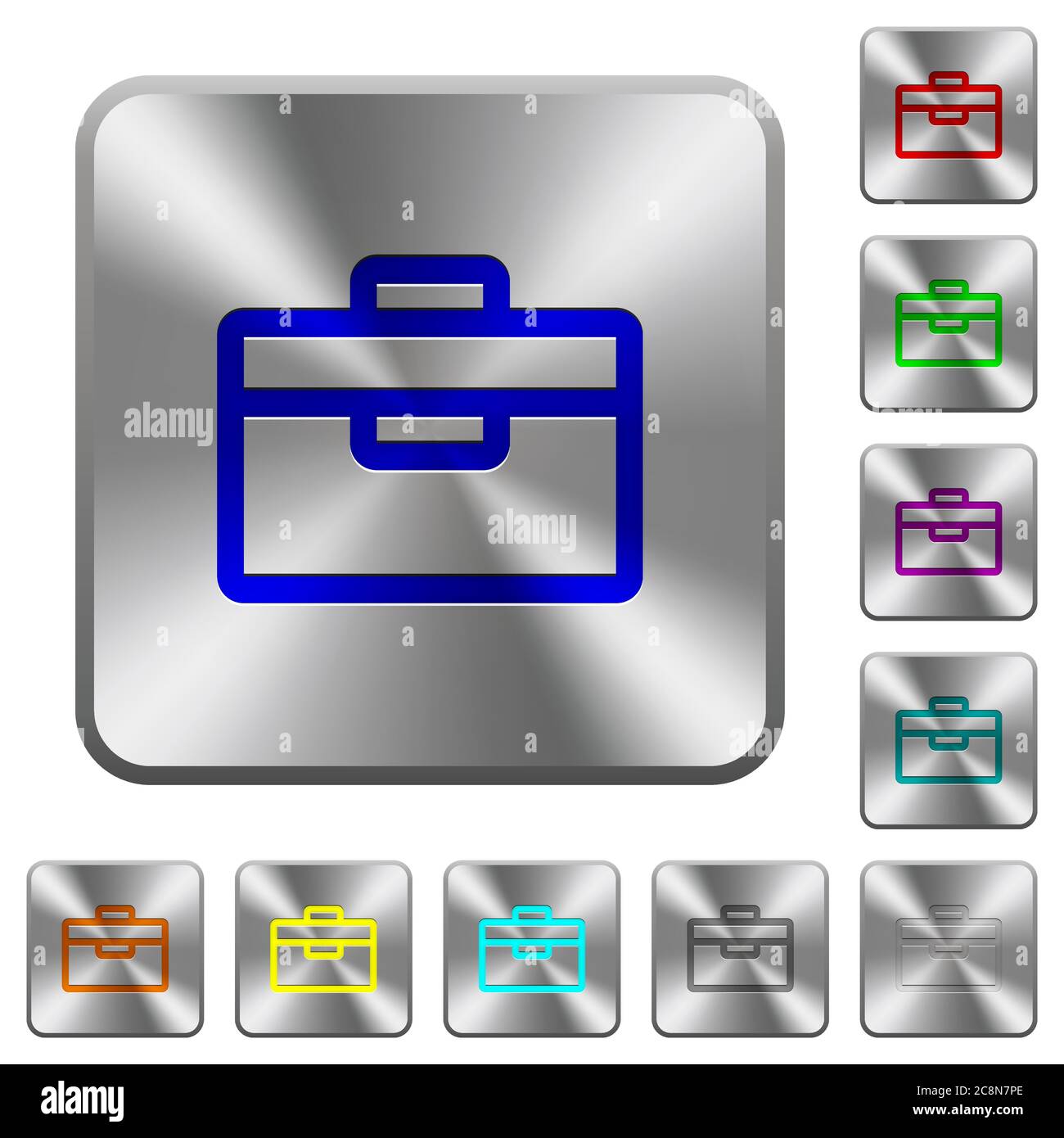 Engraved toolbox icons on rounded square steel buttons Stock Vector