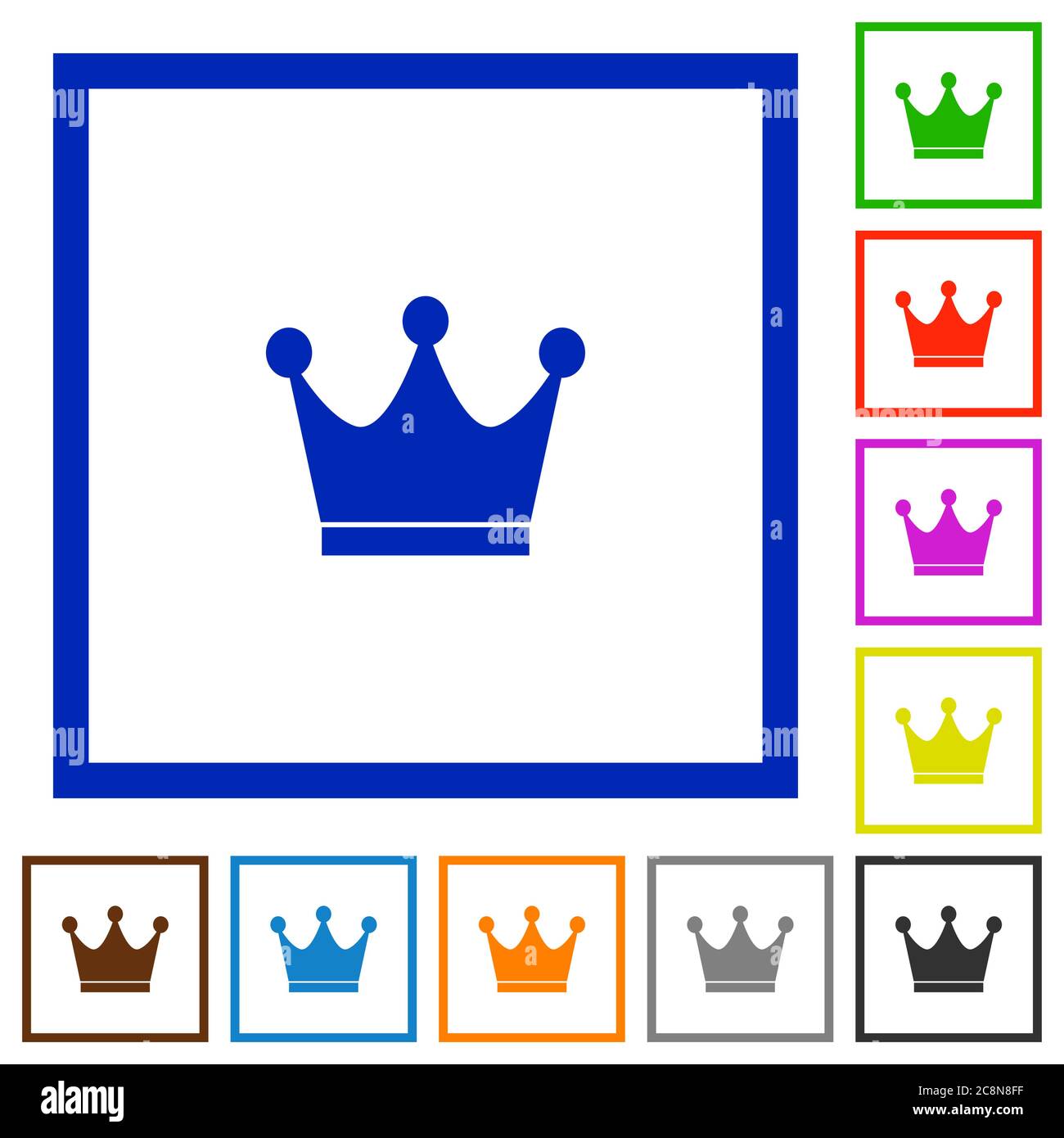 Set of color square framed Premium services flat icons on white ...
