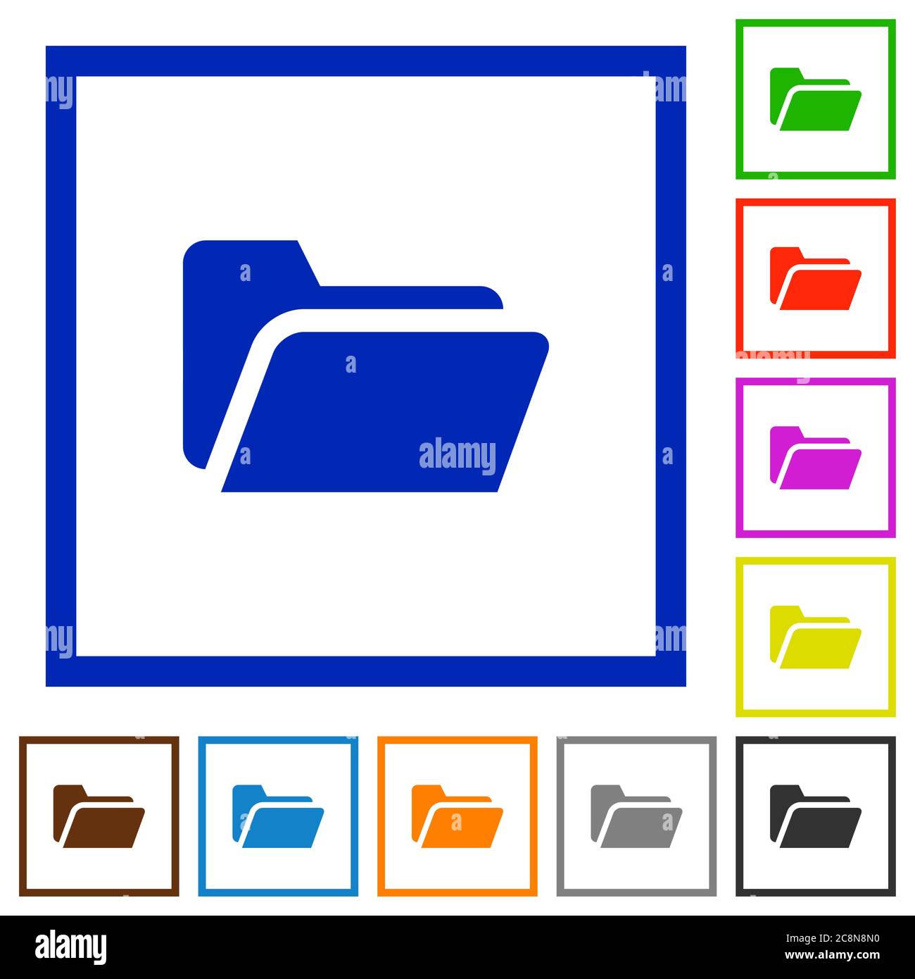 Set of color square framed Folder open flat icons on white background ...