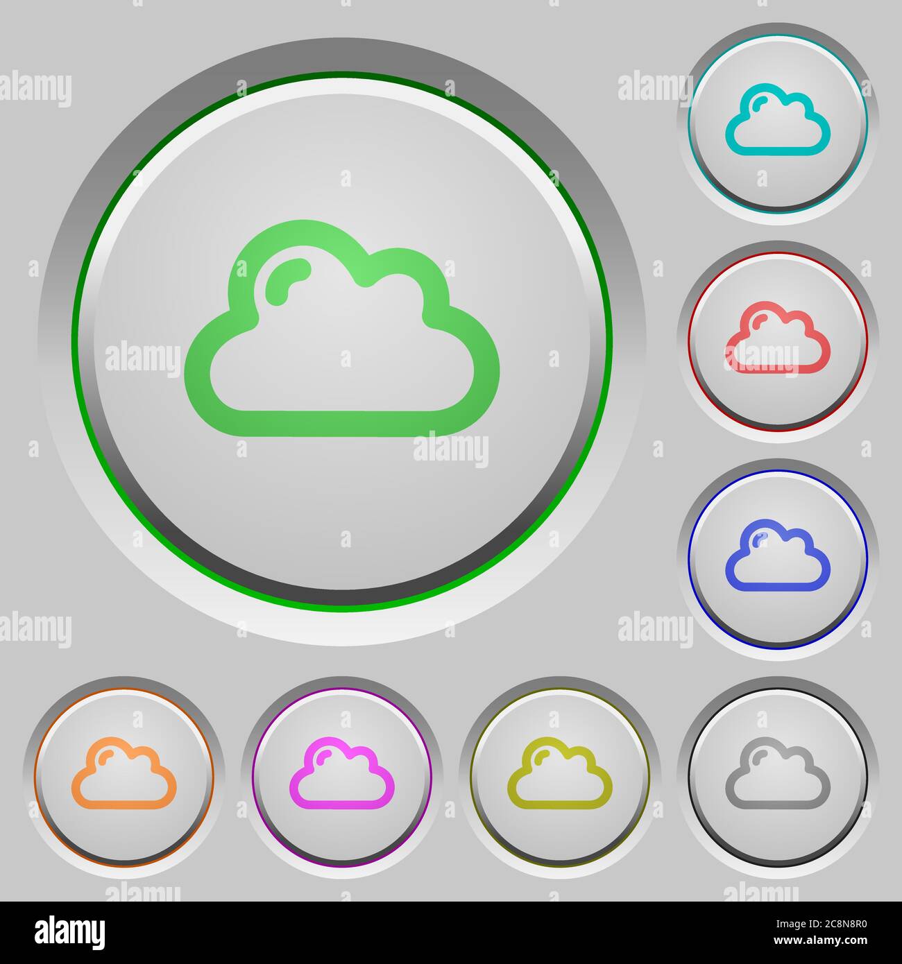 Set of color cloud sunk push buttons. Stock Vector