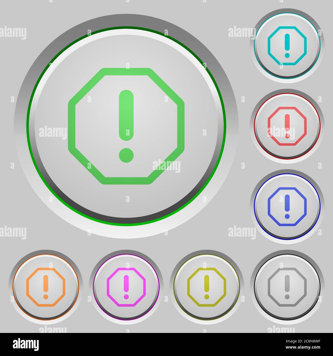 Set of color error sunk push buttons. Stock Vector