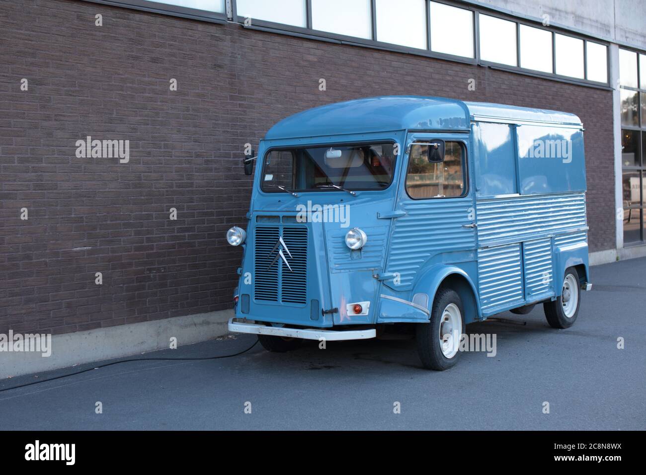 Blue retro food bus Citroen Type H at Stadsgården terminal in Stockholm,  Sweden Stock Photo - Alamy