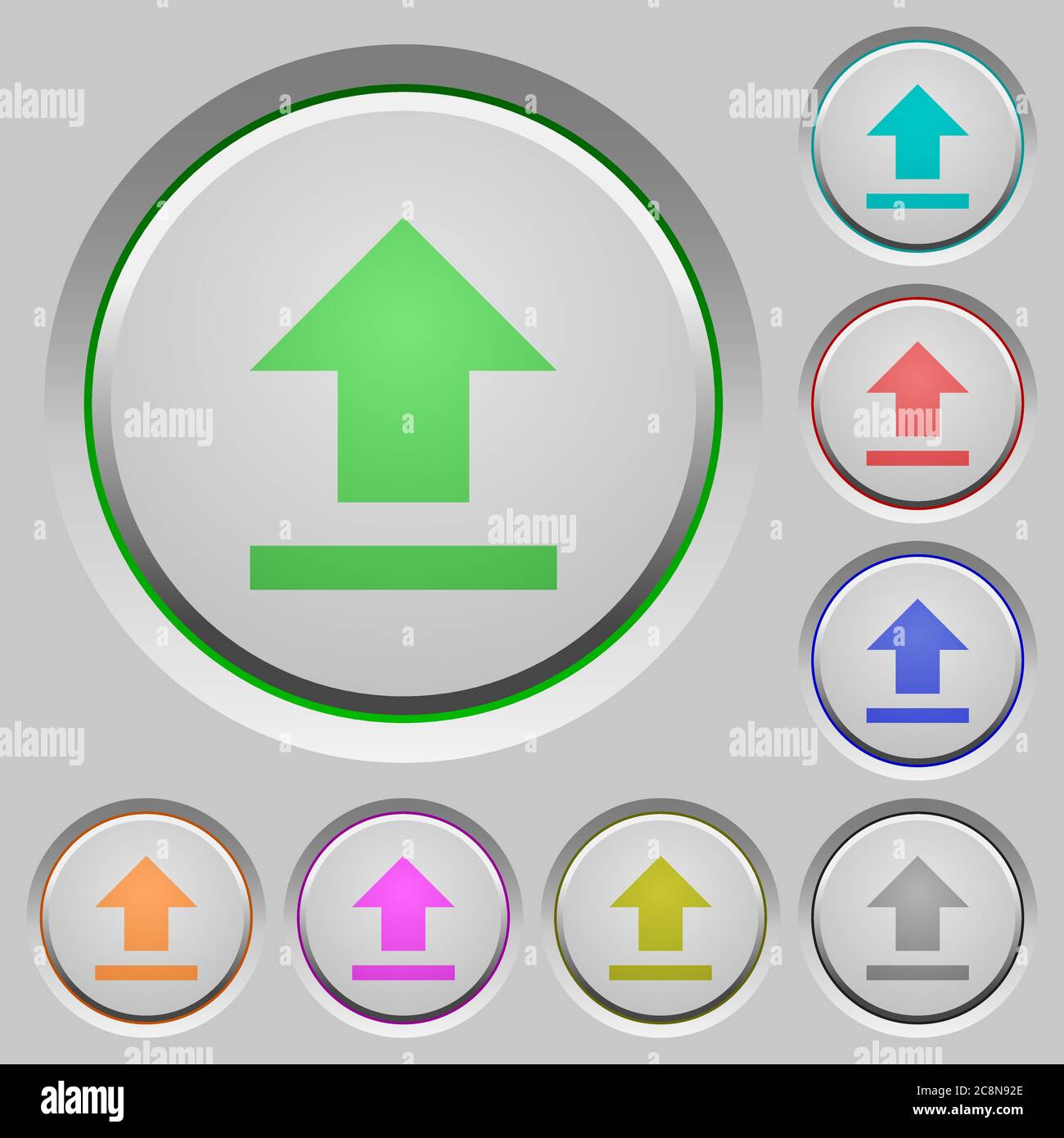 Set of color upload sunk push buttons. Stock Vector