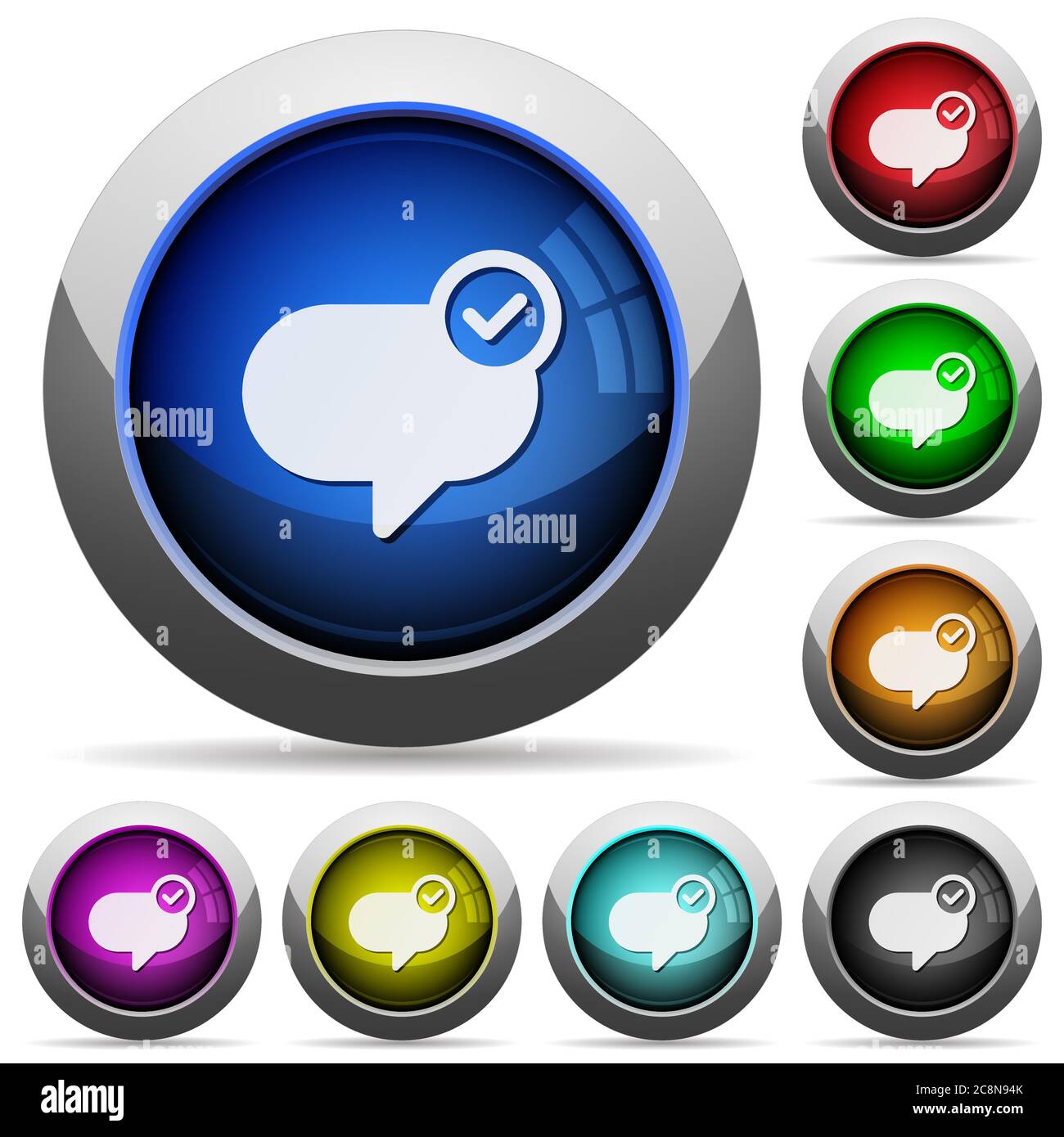 Set of round glossy Message sent buttons. Arranged layer structure. Stock Vector