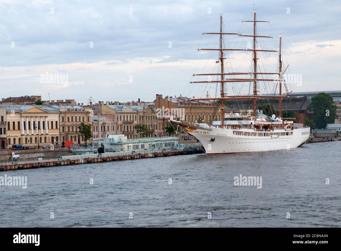 Sailing ship at the English embankment quay in St. Petersburg, Russia