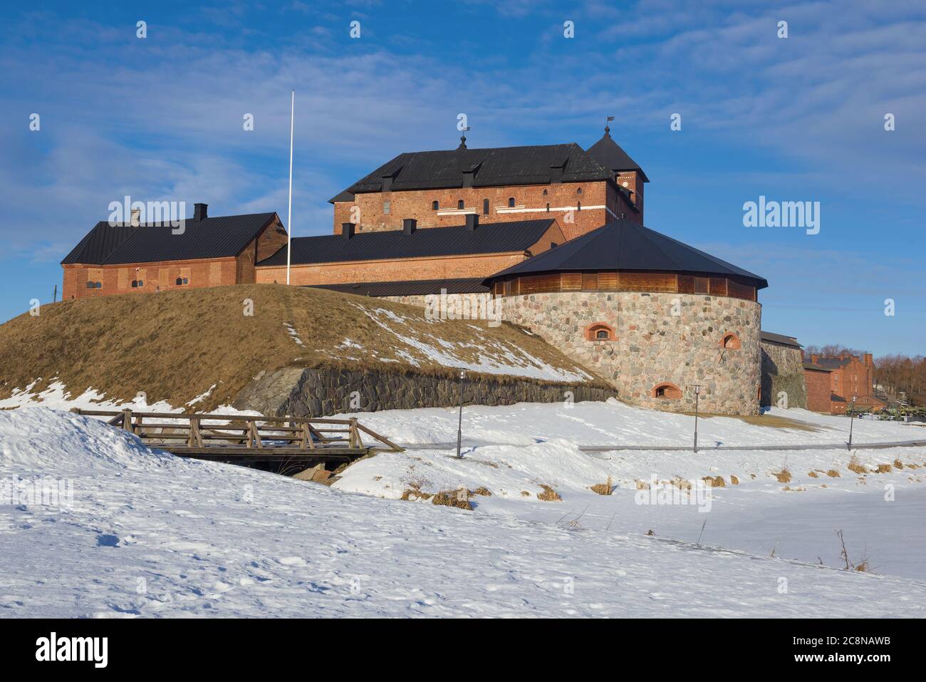 Ancient fortress-prison of the city of Hameenlinna close-up on a sunny March day. Finland Stock Photo