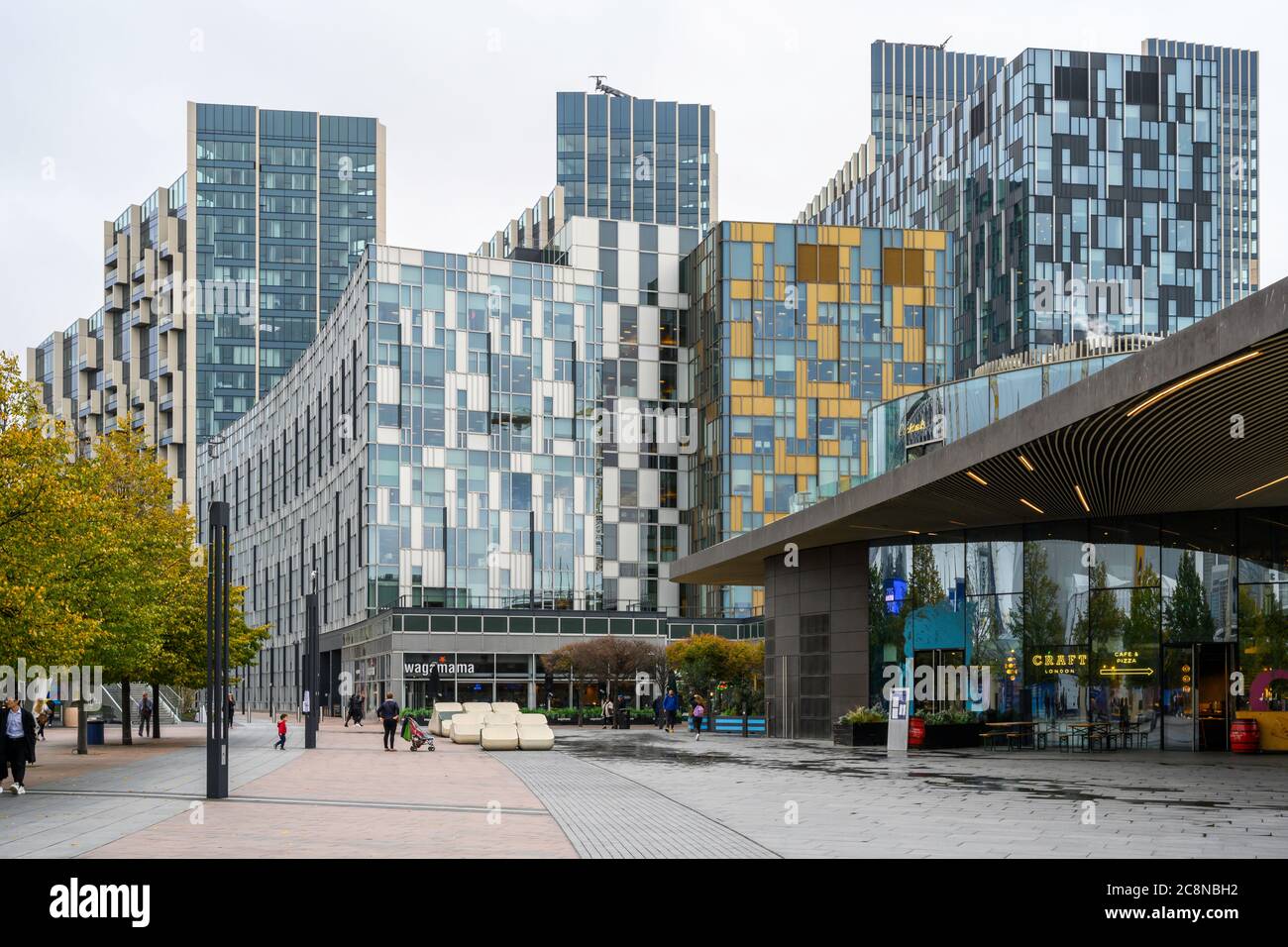 Peninsula Square is adjacent to the O2 Arena (Millennium Dome) in the Greenwich Peninsula, London, England, UK. Stock Photo