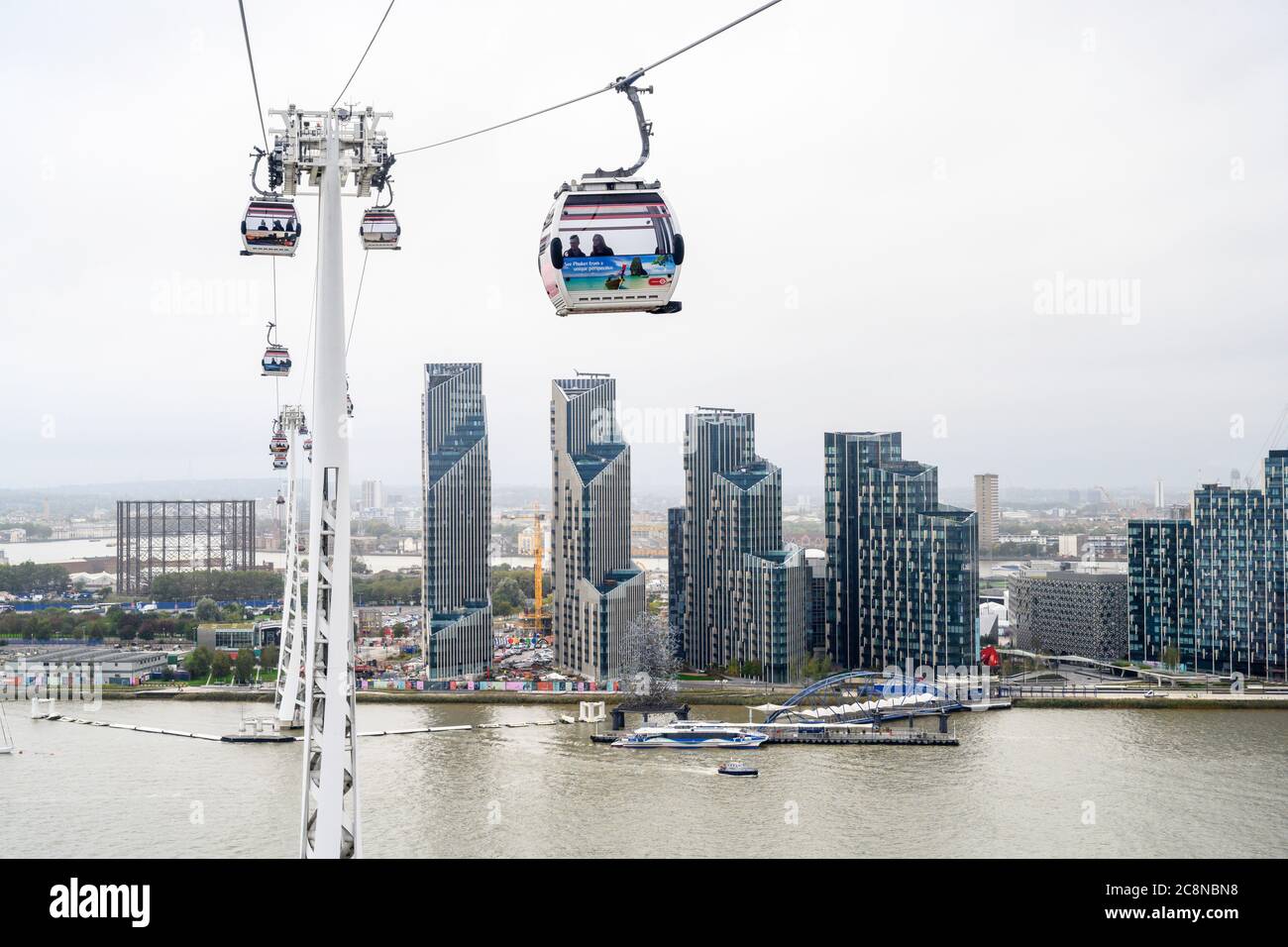 View from The Emirates Air Line cable car approaching Greenwich