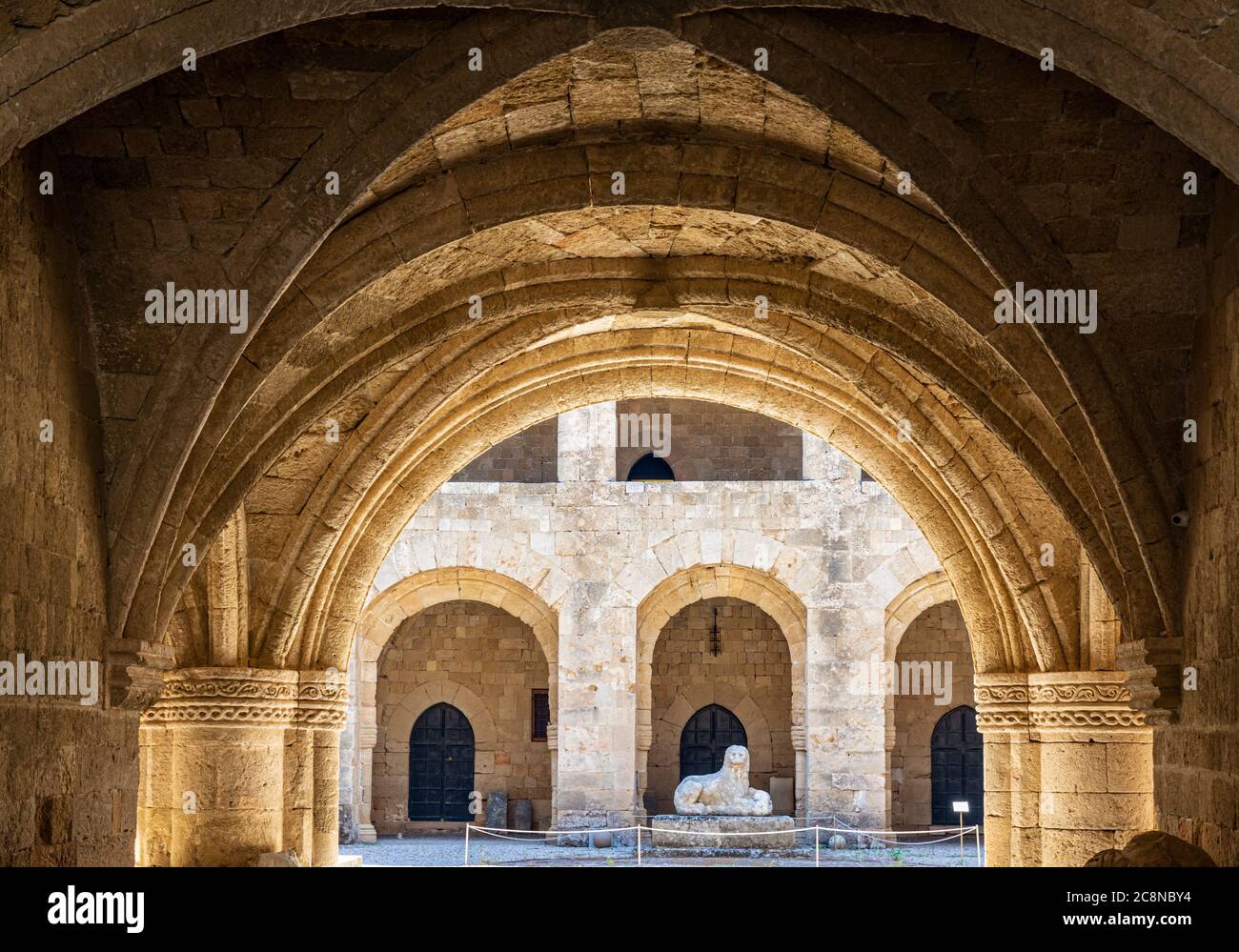 Vaulted entrance to the Archaeological Museum of Rhodes in the former hospital of the Knights of Saint John, Rhodes Town, Rhodes Island, Greece Stock Photo