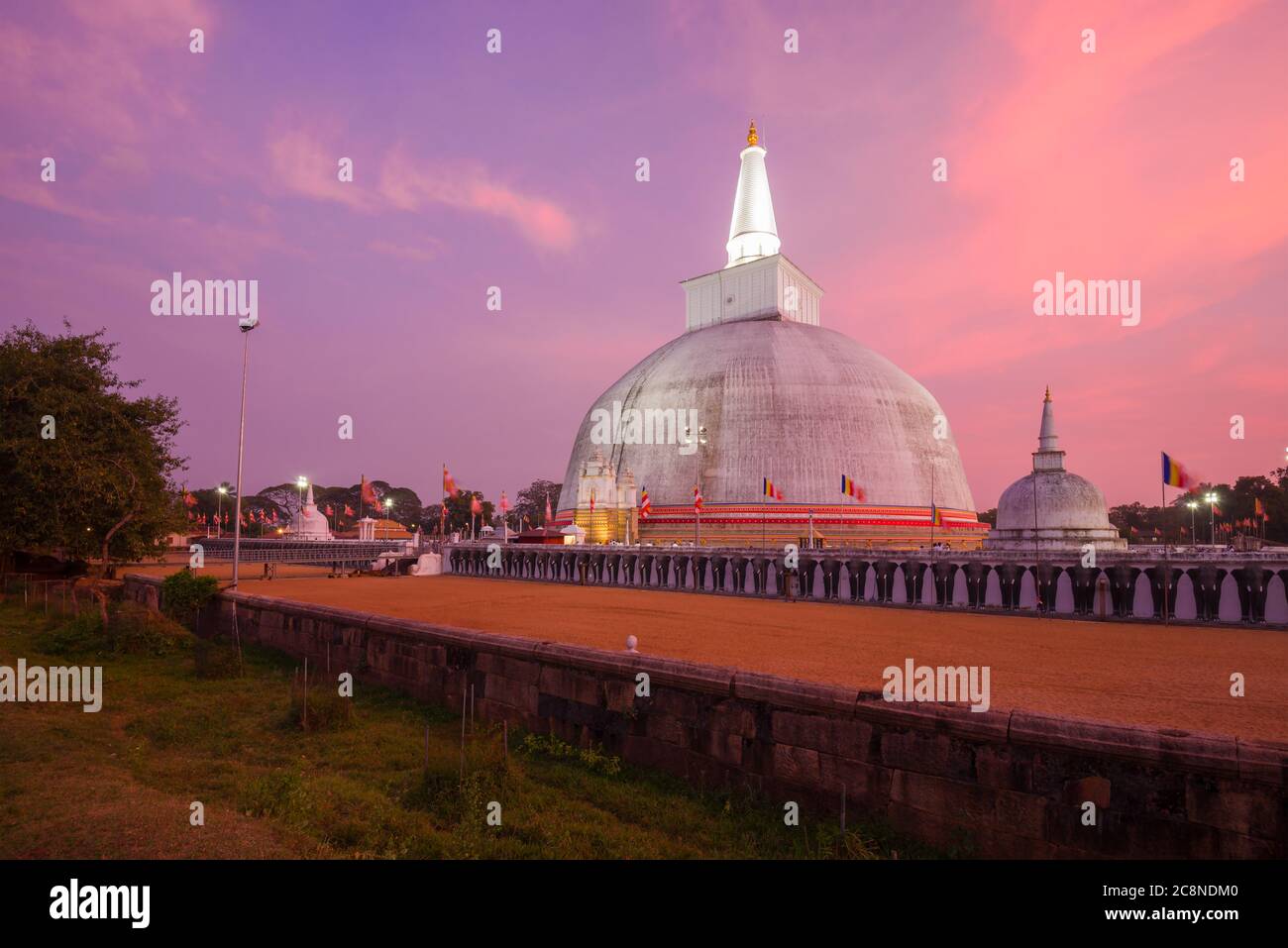 View of the ancient Ruwanweli Maha Seya Dagaba  in lilac twilight. Anuradhapura, Sri Lanka Stock Photo