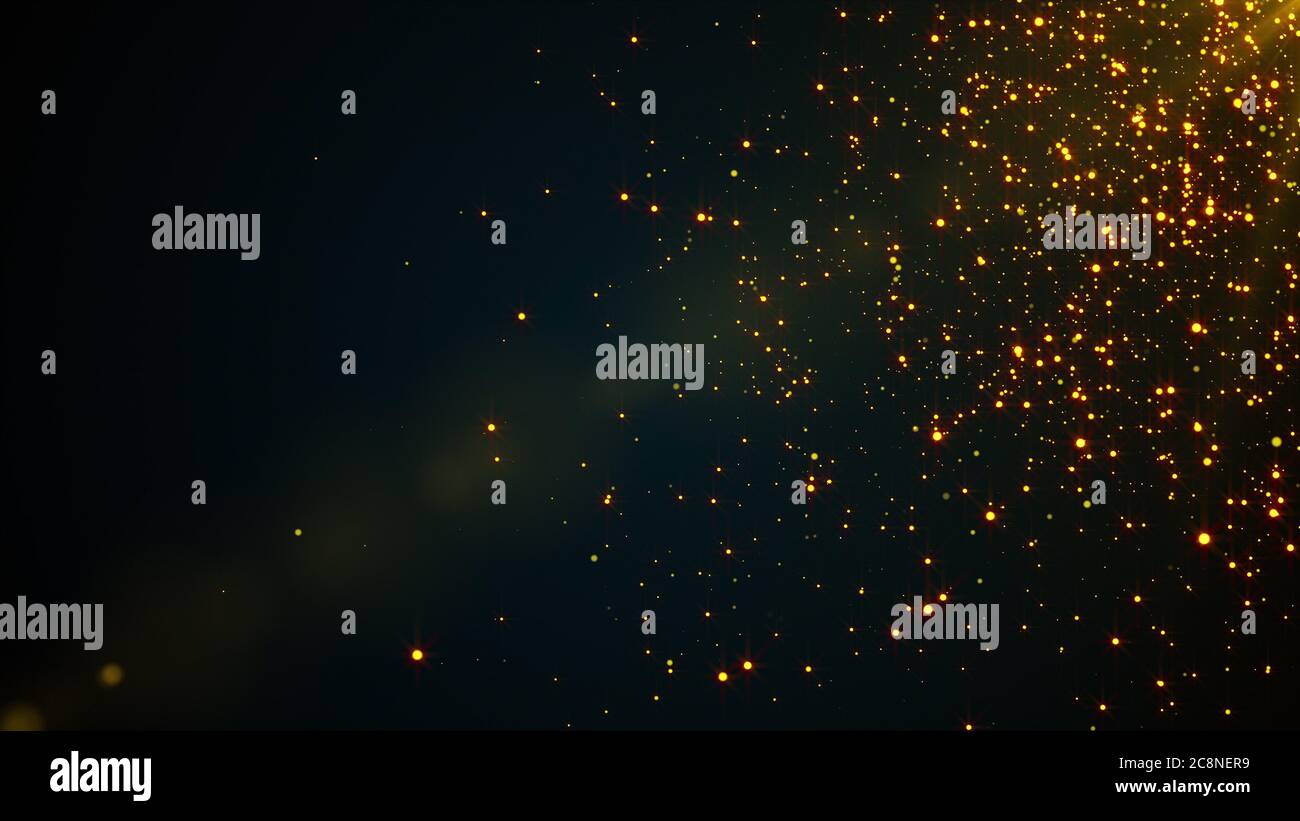 Random small particles. 3d rendering of gold dust. Computer generated ...